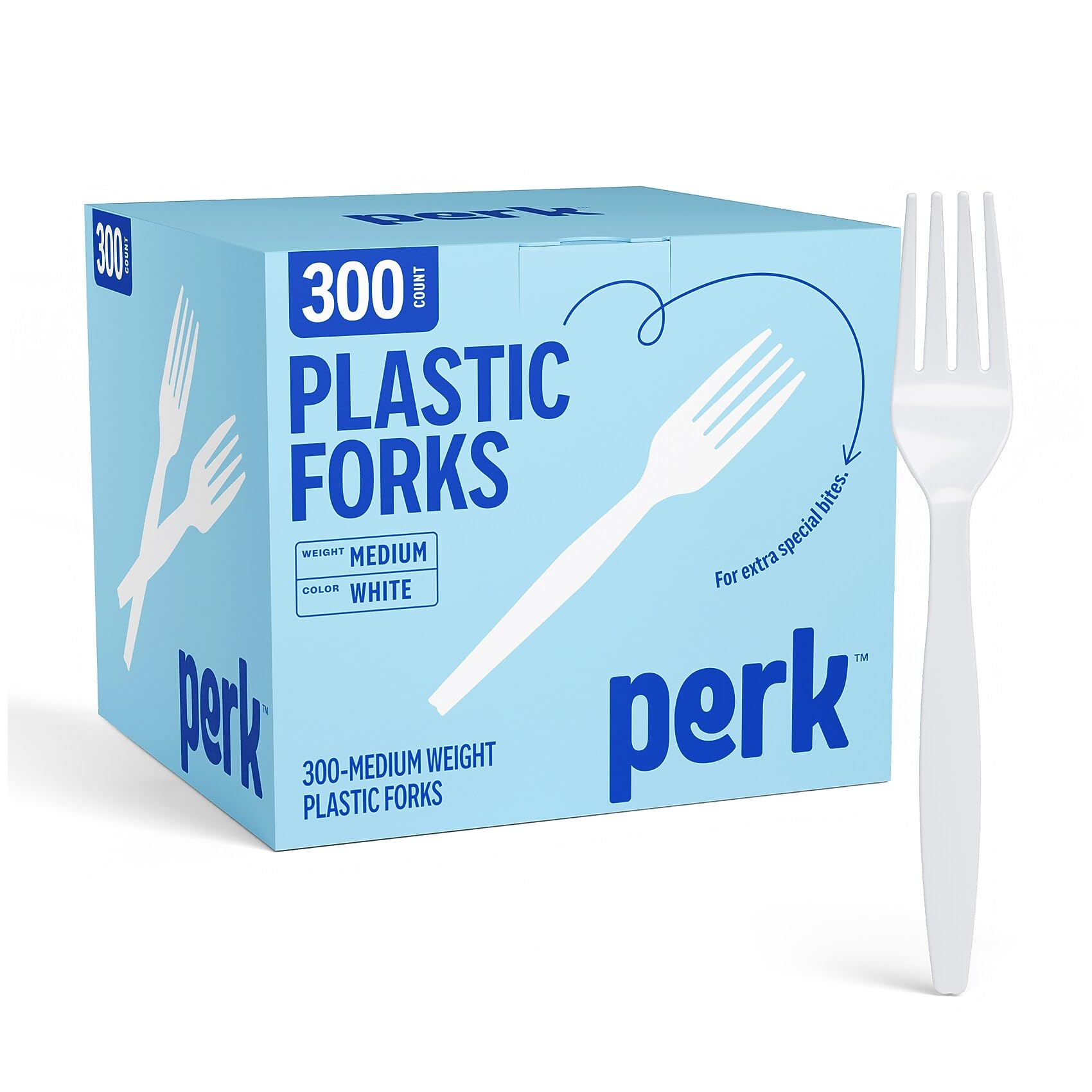 Perk Medium-Weight Plastic Forks, 300 Count Bulk Disposable Forks for Everyday Meals, Parties & Events, White