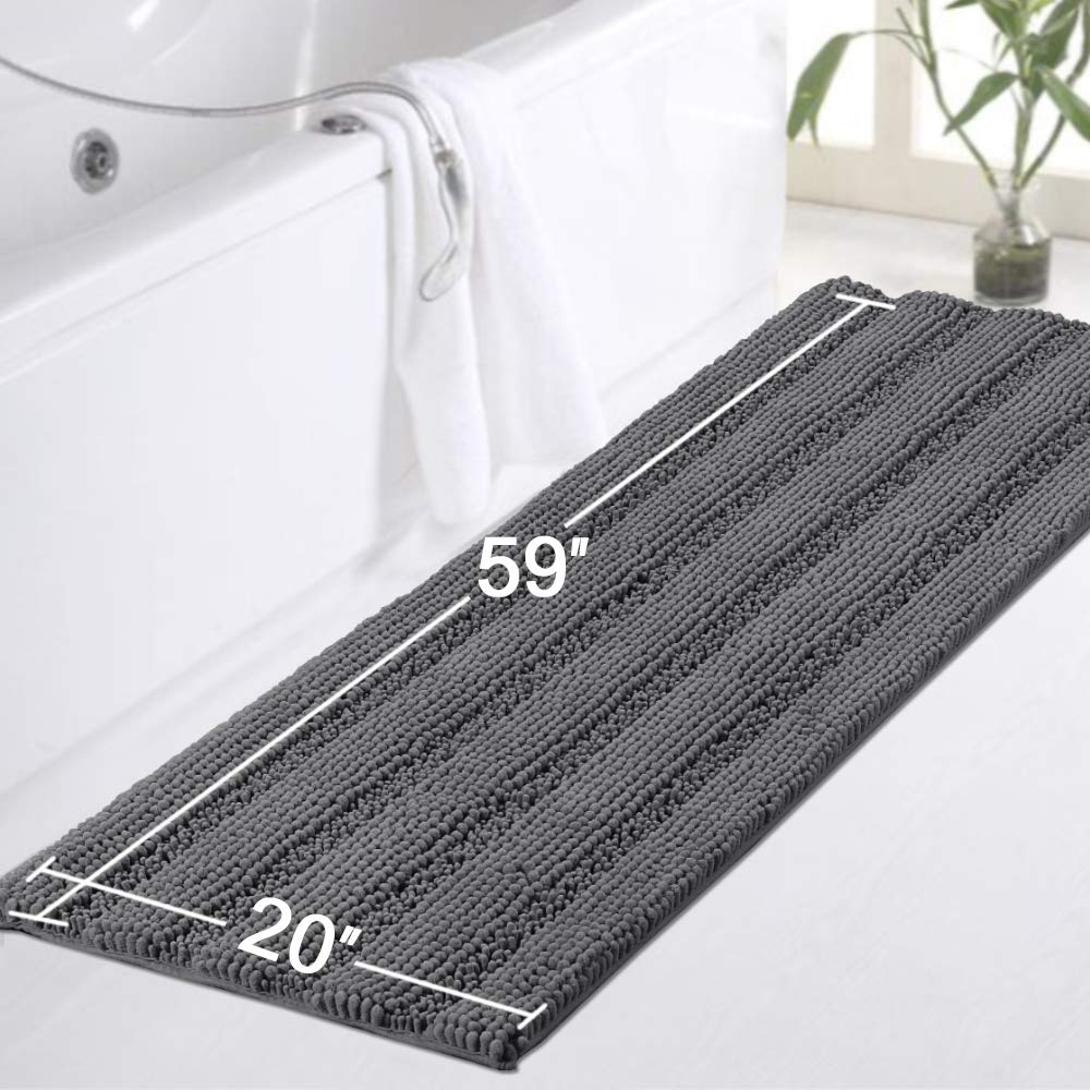 Bathroom Runner Rug Oversize Non-Slip Bathroom Rug Shag Shower Mat Extra Long Chenille Area Rug Grey Striped Bath Mat Runner Kitchen Rugs Washable Bath Mats for Bathroom  Gray  Size 59'' x 20''