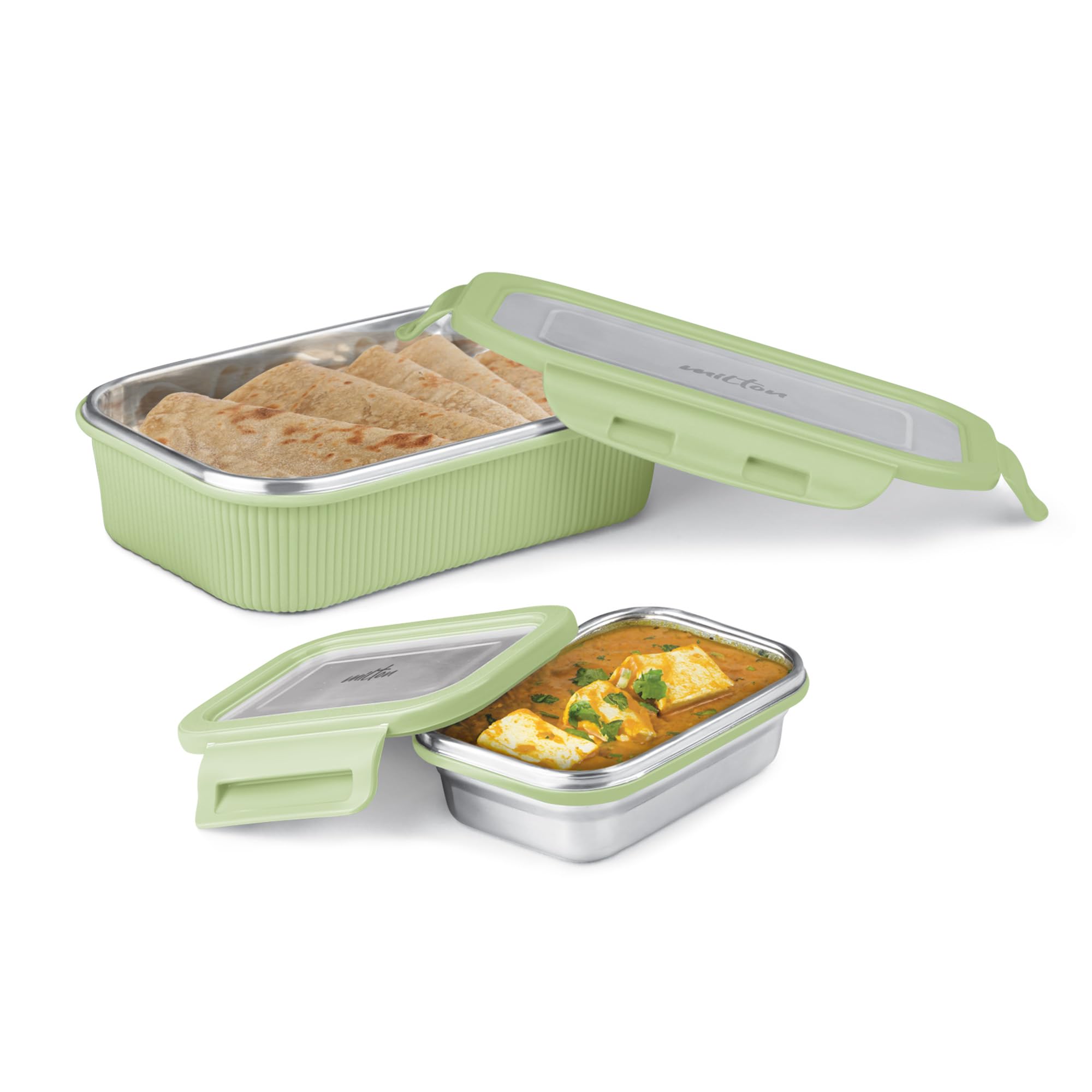 Milton Cool Touch Epic 800 Stainless Steel Tiffin, Set Of 2 (780 Ml,180 Ml), Green, Microwave Safe, Food Grade, Bpa Free, Refrig