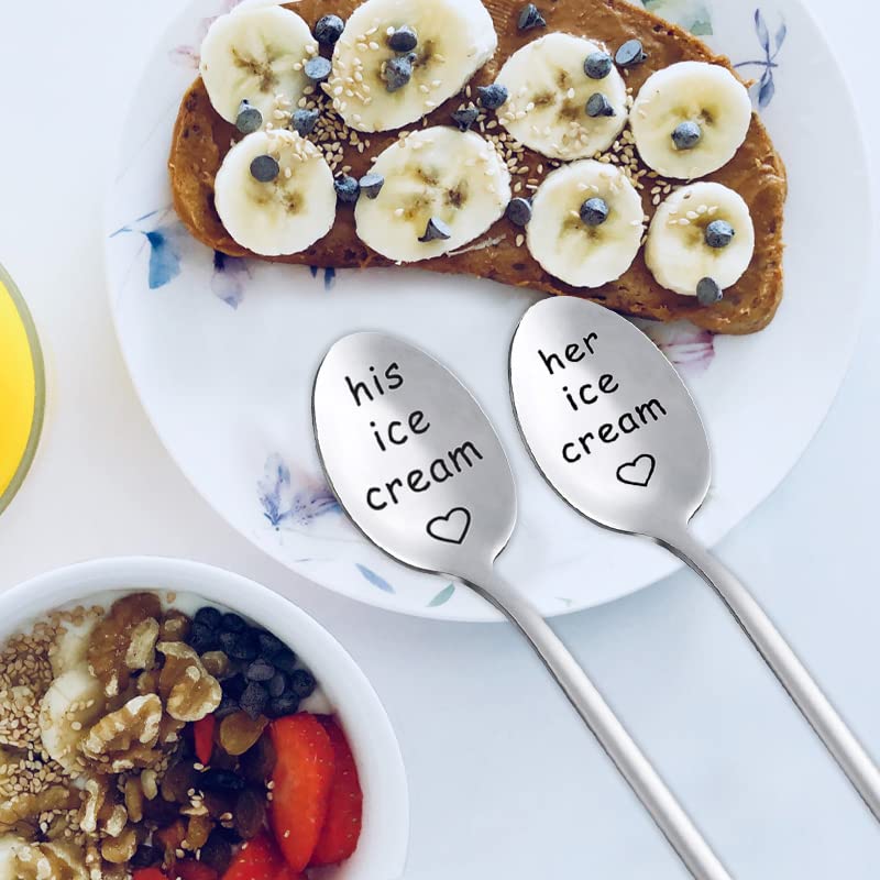 His And Her Ice Cream Spoons For Couples, Boyfriend Girlfriend Birthday Wedding Anniversary Christmas Gifts For Wife Husband Sta