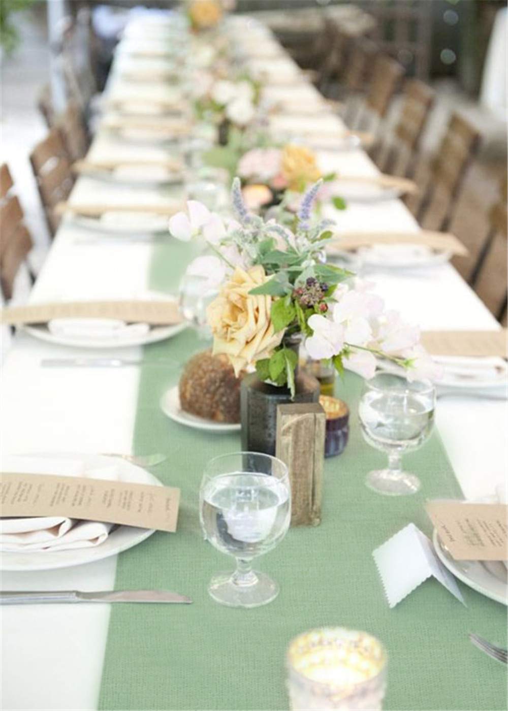 B-Cool 2 Packs Light Green Table Runner 13X108Inch Rustic Burlap Runner Rolls Party Garden Birthday Prom Fall Home Decor