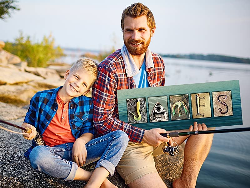 Personalized Fishing Name Alphabet Art - Perfect For The Man Cave, Office, Or Boy'S Room. (Framed Canvas - 13.5 X 32.5)