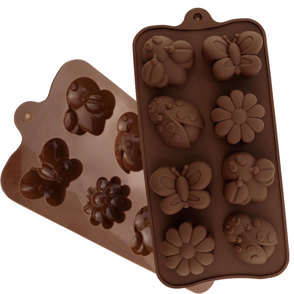 2 Packs 8Cavity Insect Butterfly Flower Silicone 3D Cake Molds Trays Ladybug Shape Baking for DIY Soap Pudding Jelly Dessert Ch