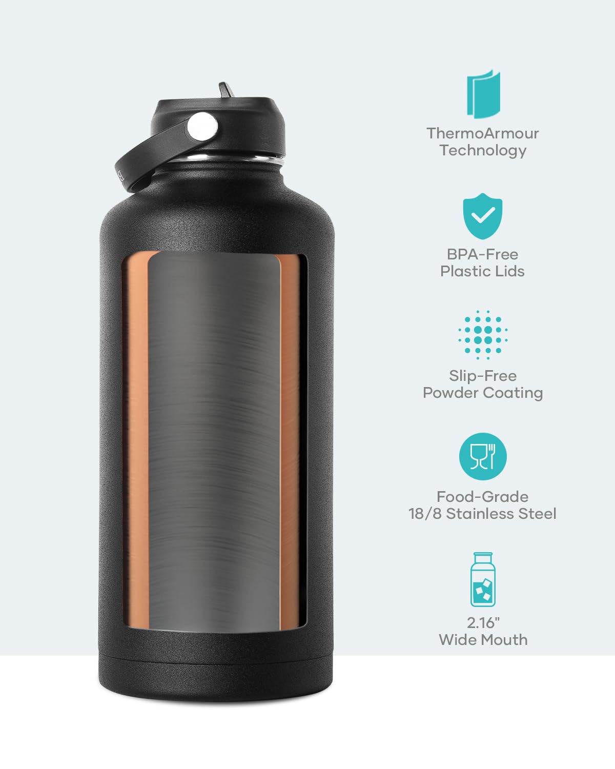 Buzio Vacuum Insulated Stainless Steel Water Bottle 87Oz (Cold For 48 Hrs/Hot For 24 Hrs) Half Gallon Bpa Free Double Wall Trave