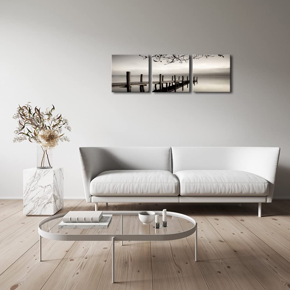 Pyradecor Peace 3 Panels Black And White Landscape Canvas Prints On Canvas Wall Art Modern Stretched Pictures Paintings Artwork