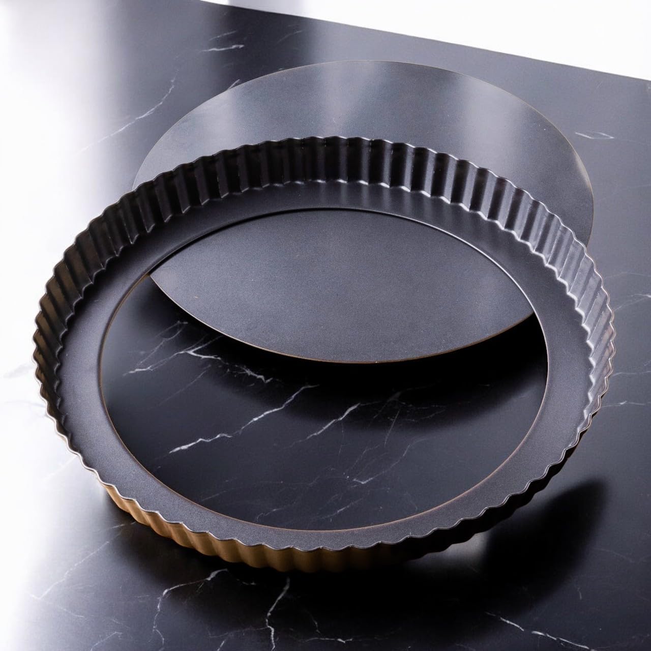 FIDZ PAN Tart Pan 11 Inch Removable Bottom- Carbon Steel Deep Quiche Pan, Rust, & Temperature Resistant 550-600 F- Non-Stick, Pe