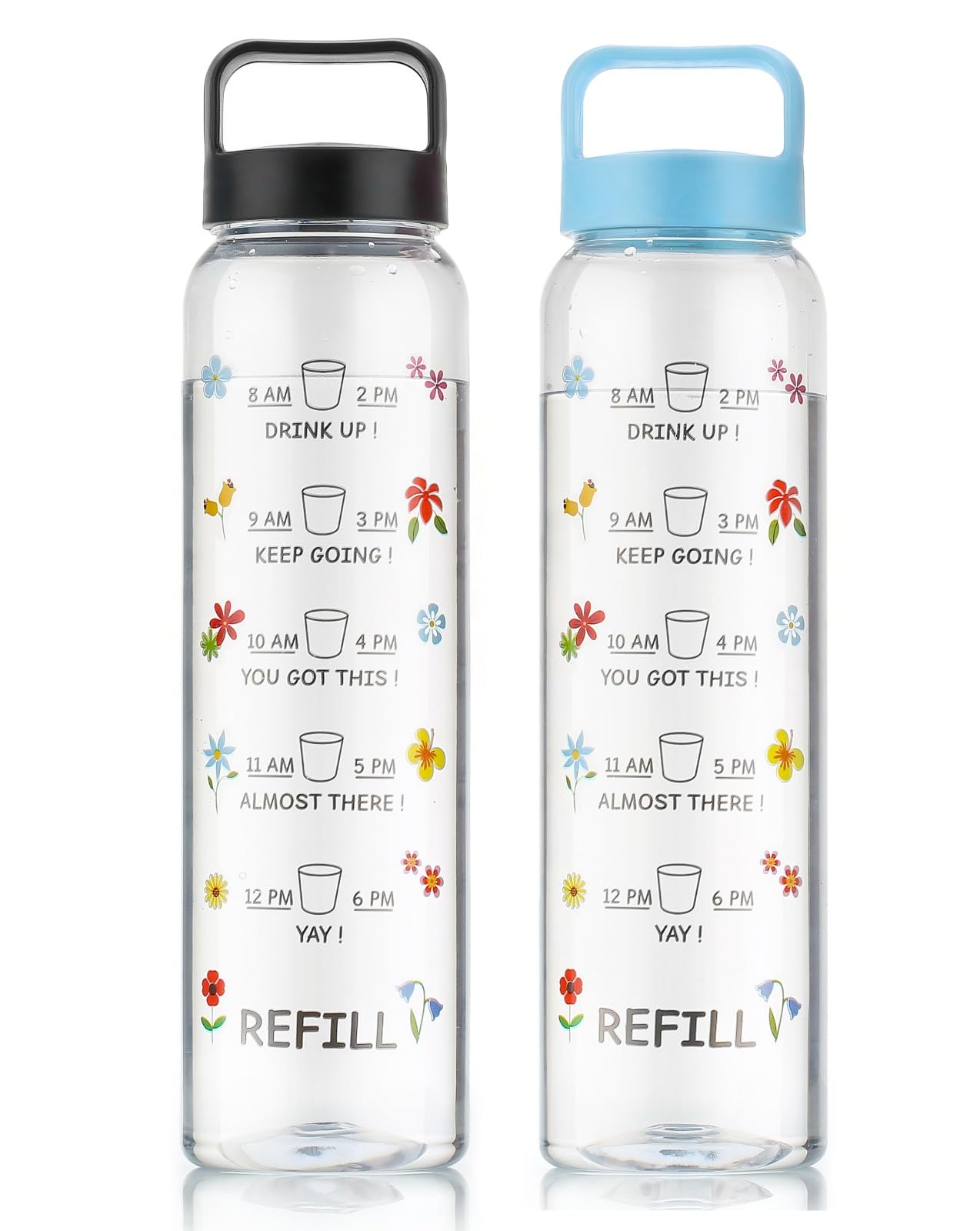Clazkit Plastic Motivational 1000Ml Water Bottle Blue & Black - Time Markers & Inspirational Slogans Mentioned Encourages More W