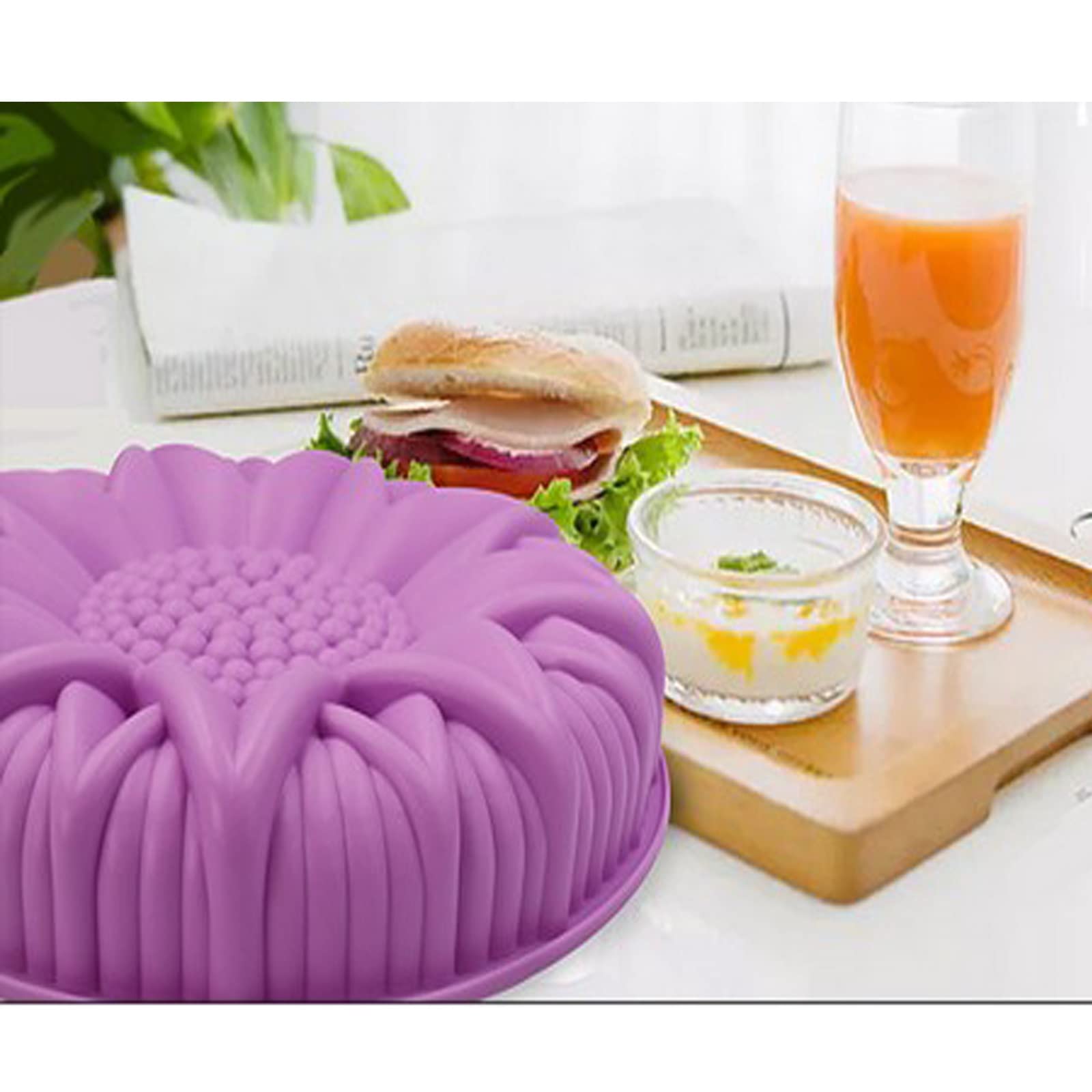 Joyeee Large Sunflower Cake Mold Tray, 1Pcs Silicone Flower Mold Big Birthday Cake Baking Pan For Diy 3D Pastry, Baking Brownie,