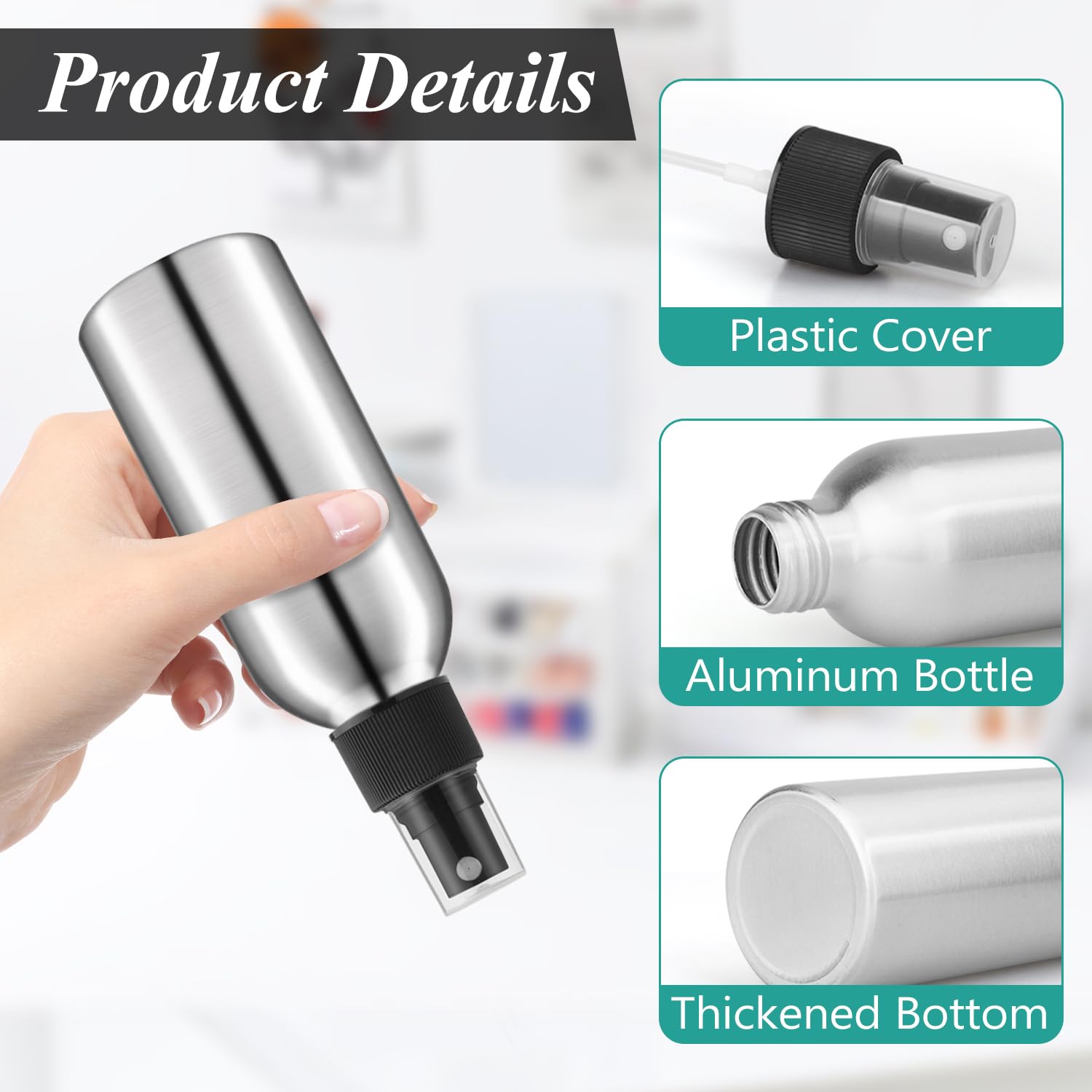 Mirrline 8 Pcs Aluminum Fine Mist Spray Bottles - 120ml/4oz Reusable Atomizers for Toner, Perfume, Essential Oils