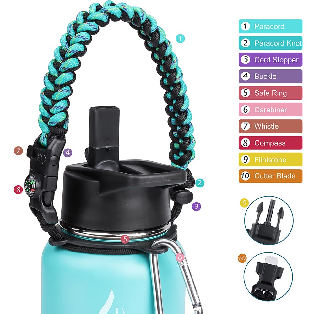 Amiter Insulated Bottle With Straw & Spout Lid, Wide Mouth Stainless Steel Water Bottles With Paracord Handle - 22Oz, 32Oz, 40Oz
