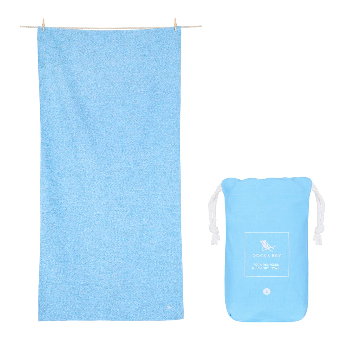 Dock & Bay Quick Drying Towel - For Sports & Gym - Compact, Lightweight - 100% Recycled - Includes Bag - Essential - Lagoon Blue