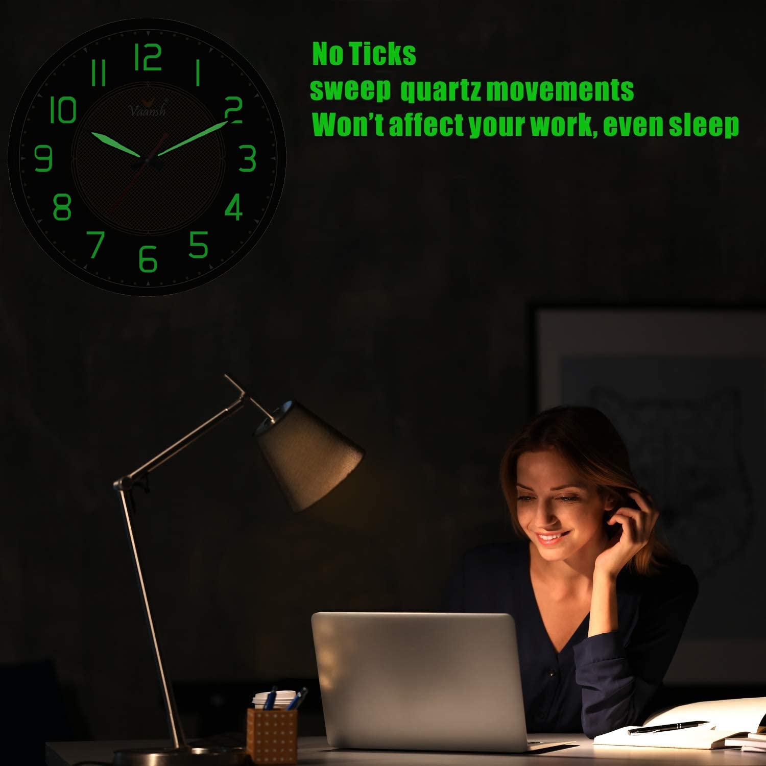 Ajanta Plastic Night Glow Modern Clock Radium Analog Wall Clock (310X44X310Mm, Silver)