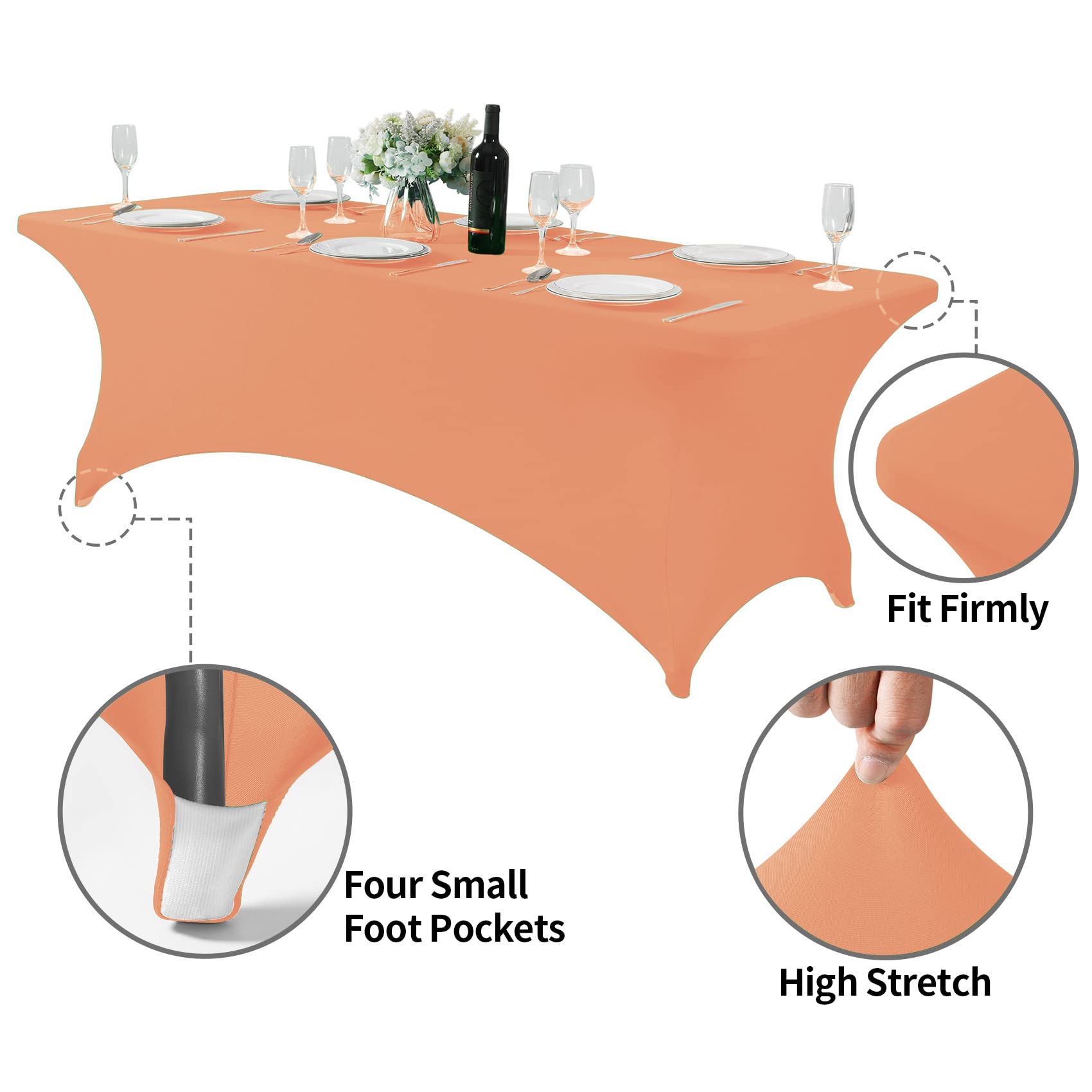 Hezuzo Spandex Table Cover For 8Ft Table Universal Fitted Stretch Tablecloth For Party, Banquet, Wedding And Events-Peach
