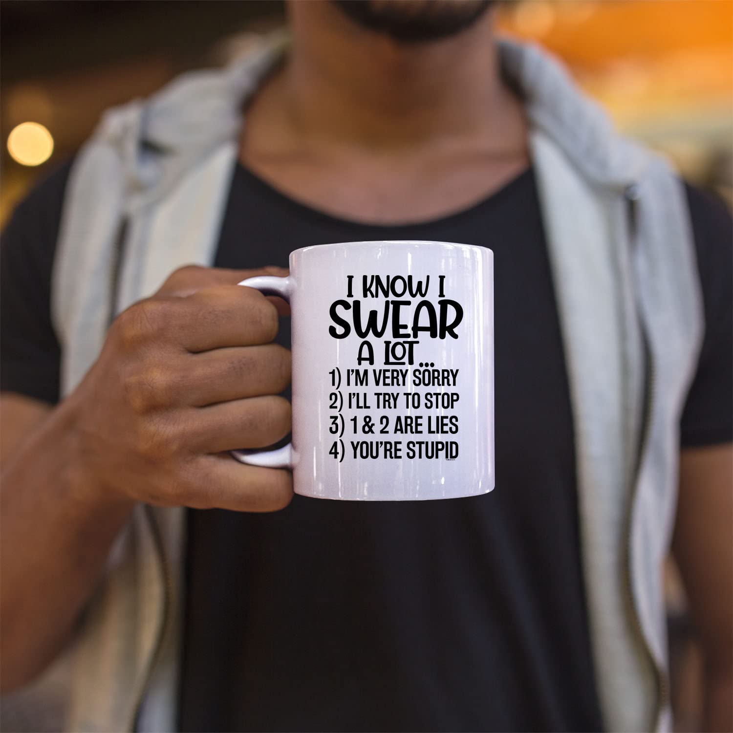 Veracco I Know I Swear A Lot I'm Sorry I'll Try To Stop You Are Stupid Ceramic Coffee Mug Funny Sarcastic Gift (White, Porcelain