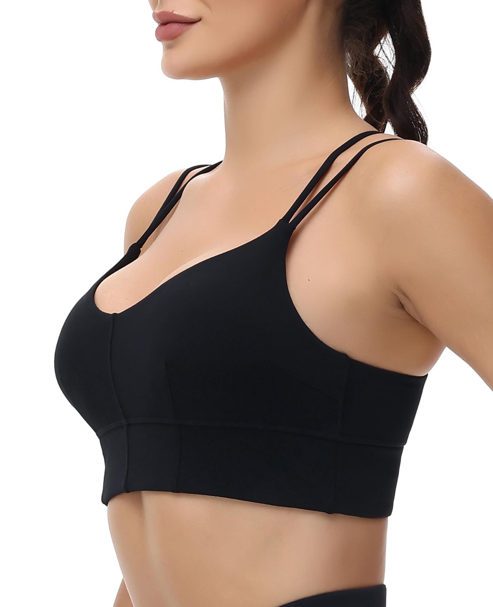 Motorun Womens Push-Up Padded Strappy Sports Bra Cross Back Wirefree Fitness Yoga Top Black S