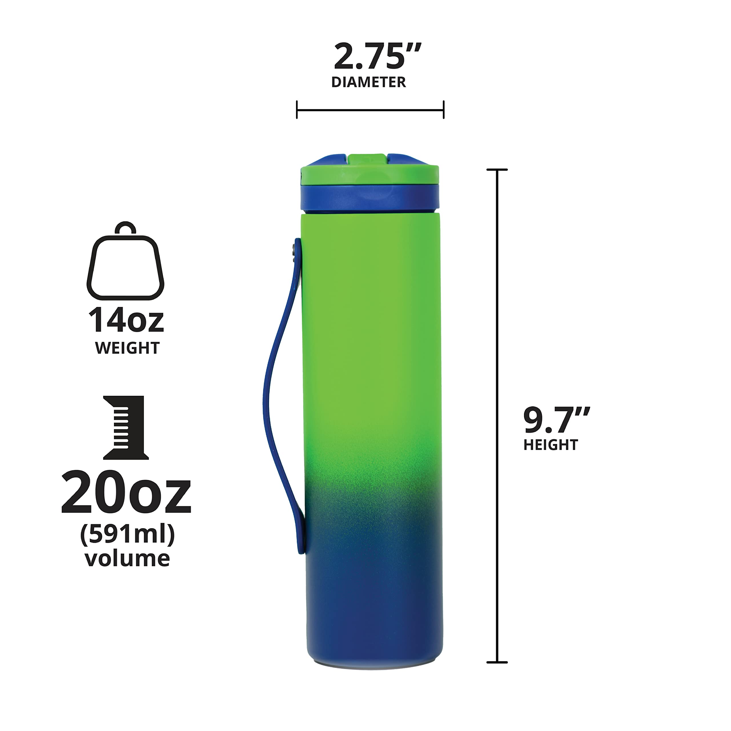 Elemental Iconic Stainless Steel Water Bottle With Straw - 20 Oz Leak Proof Triple Wall Insulated Water Bottles For Travel And S