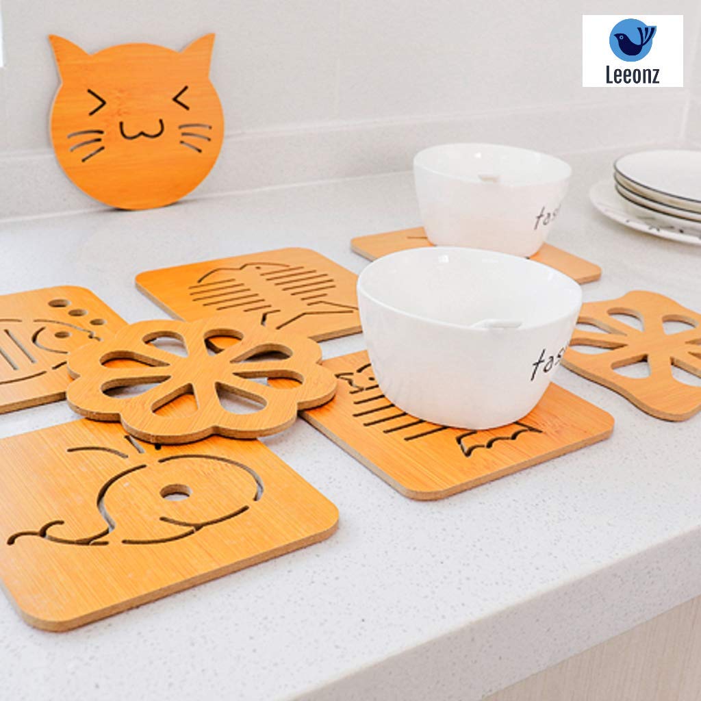 Leeonz Coasters For Drinks, Household Multifunctional Round/Square Dining Table Insulation Pad Non-Slip Placemat Bamboo Thickene