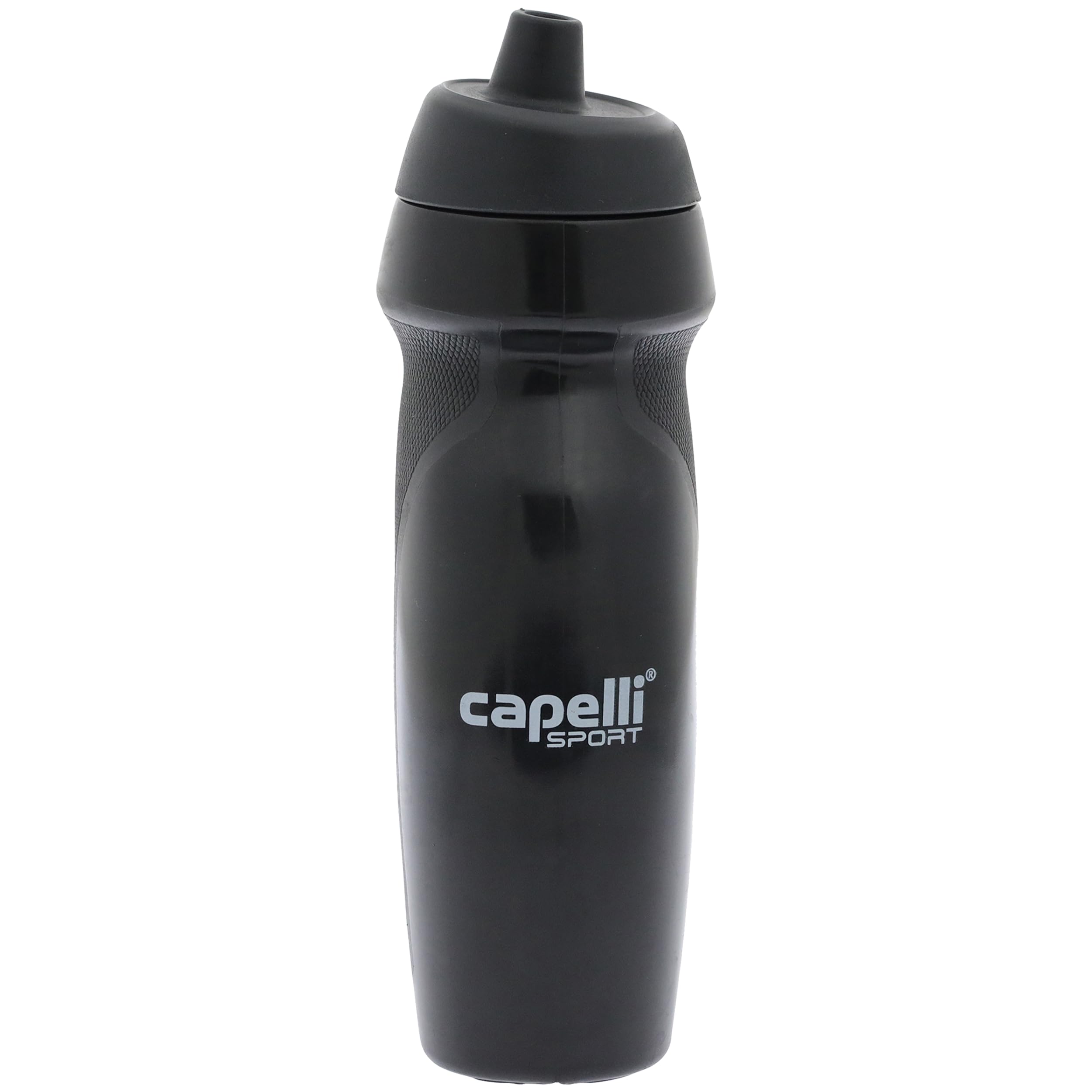 Capelli Sport Sports Water Bottle, Plastic Squeeze Water Bottle with Easy Open Nozzle and Grip Panels, Black, 18.5oz