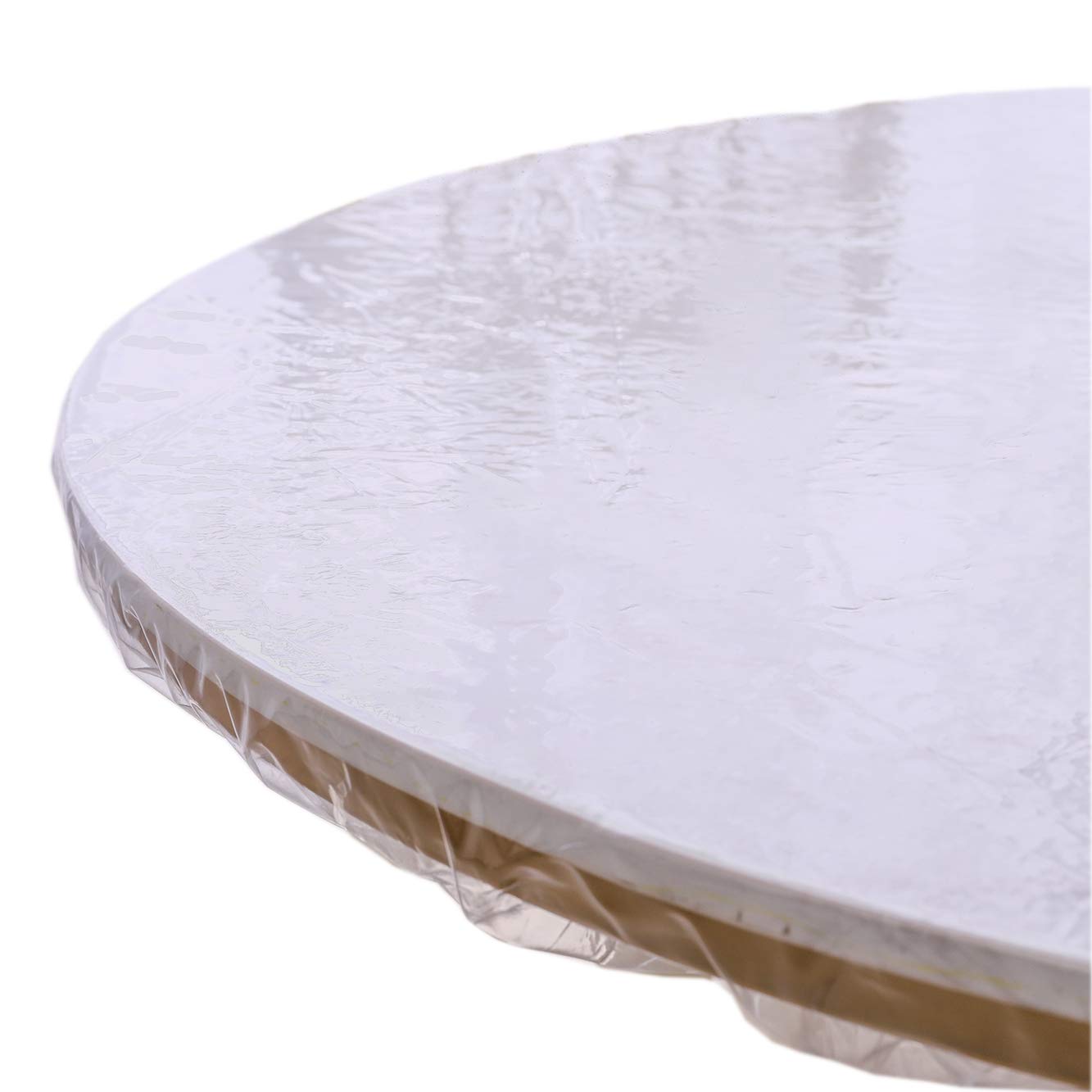 Clear Round Vinyl Fitted Tablecloth Waterproof Oilcloth Heavy Duty Elasticized Table Cover Elastic Edge Design Plastic Tableclot