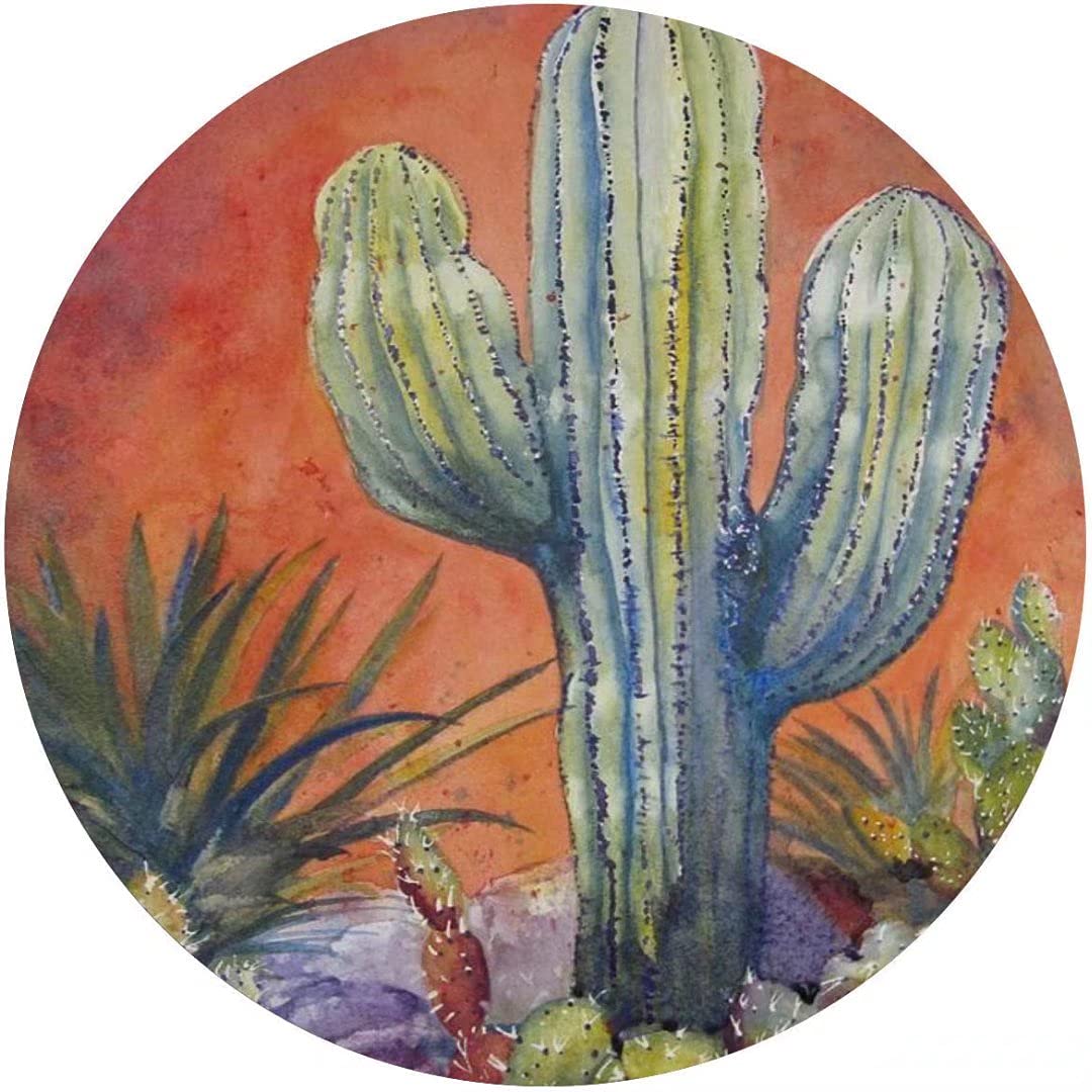 Wzvzgz 12X12 Inch,Wreath Round Metal Tin Sign,Painted Desert Cactus,Cactus Artwork,Retro Metal Round Tin Signs Decor Wall Art Po