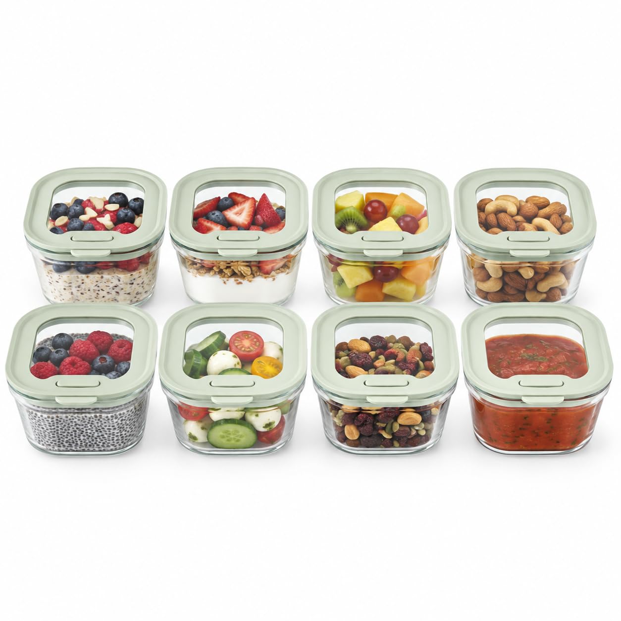 CozNido 8 oz Small Glass food Containers with Lids, Snack jars, 8 Pack