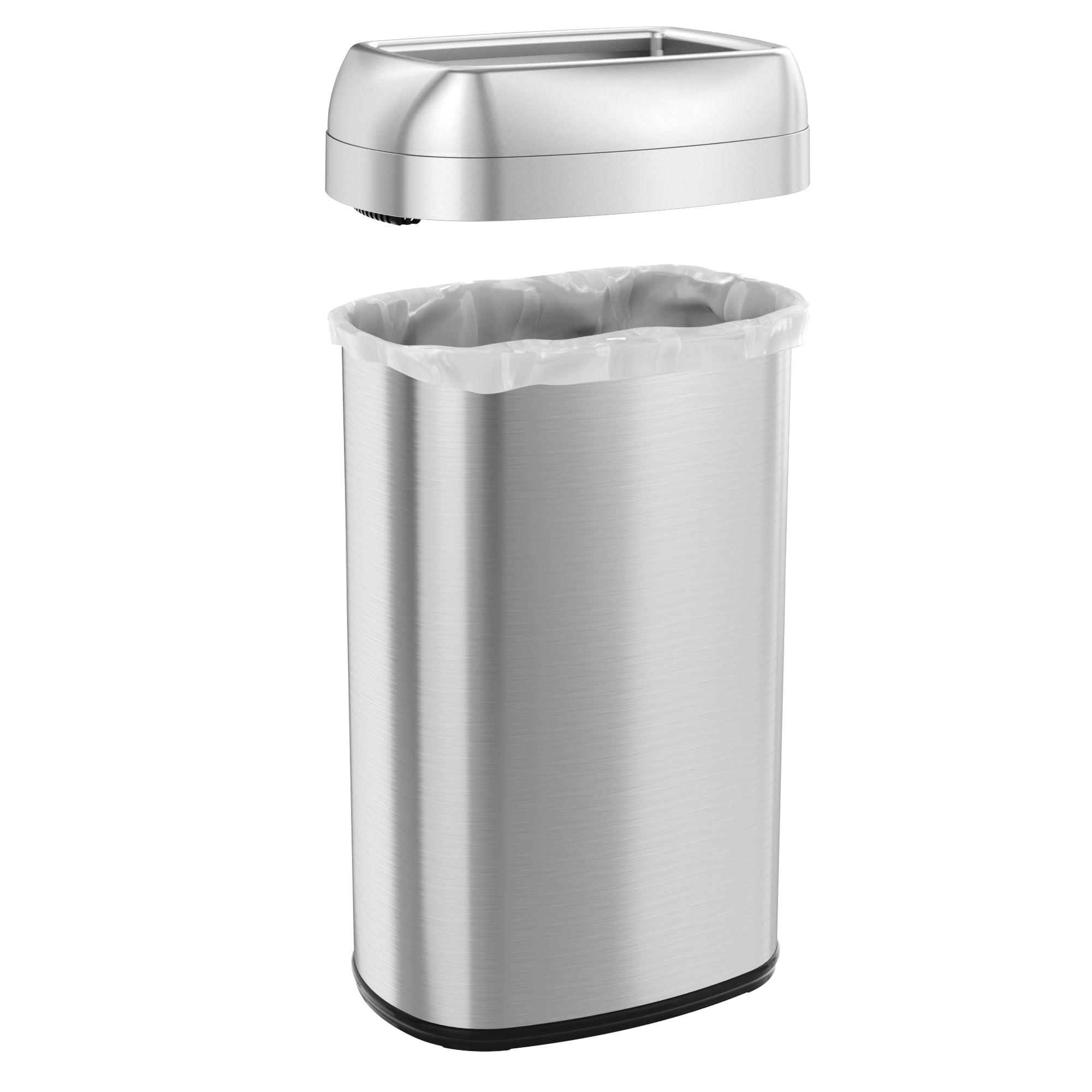 Itouchless 16 Gallon Elliptical Open Top Trash Can And Recycle Bin With Dual Absorbx Odor Filters, Slim Space-Saving Large Capac