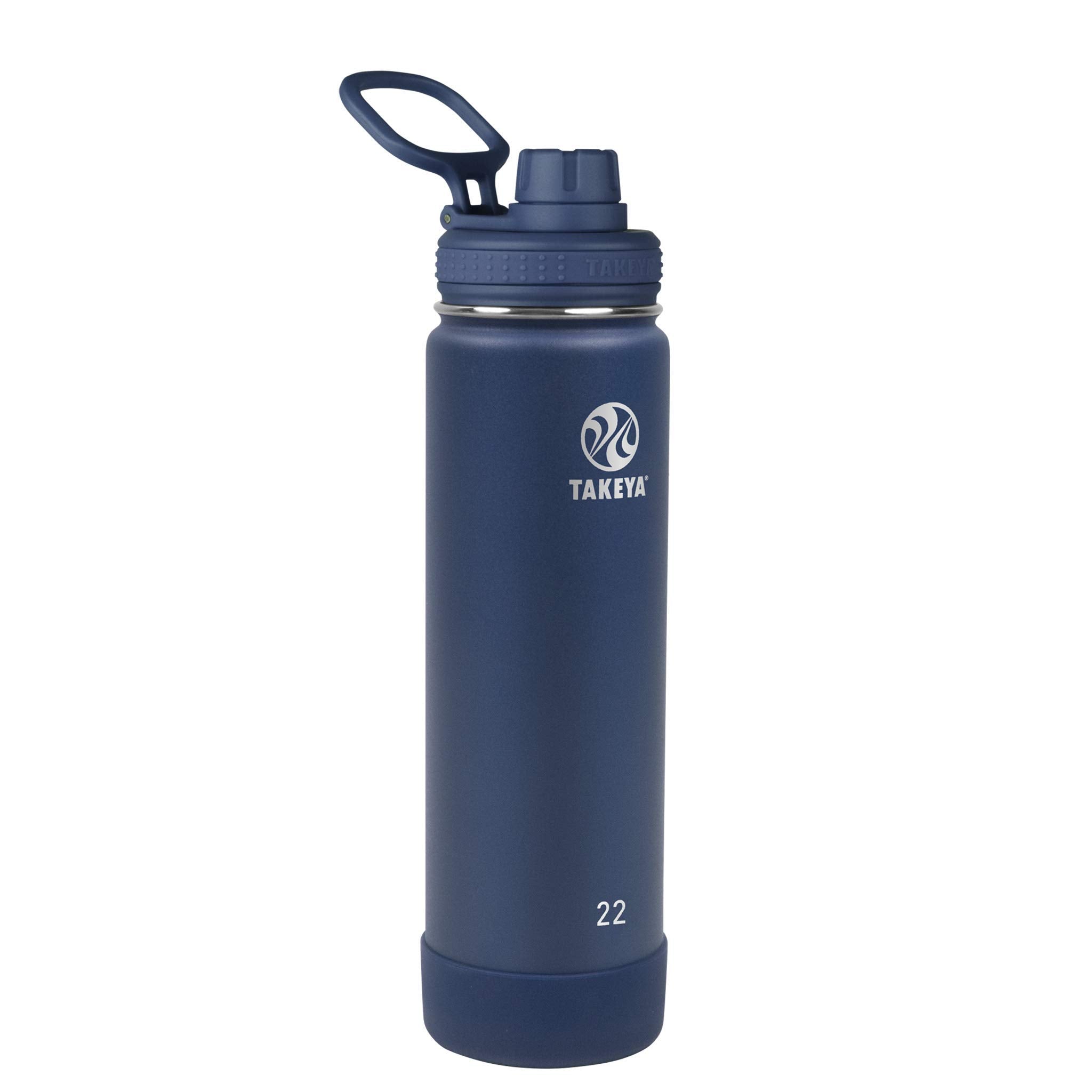 Takeya Actives 22 Oz Vacuum Insulated Stainless Steel Water Bottle With Spout Lid, Premium Quality, Midnight Blue