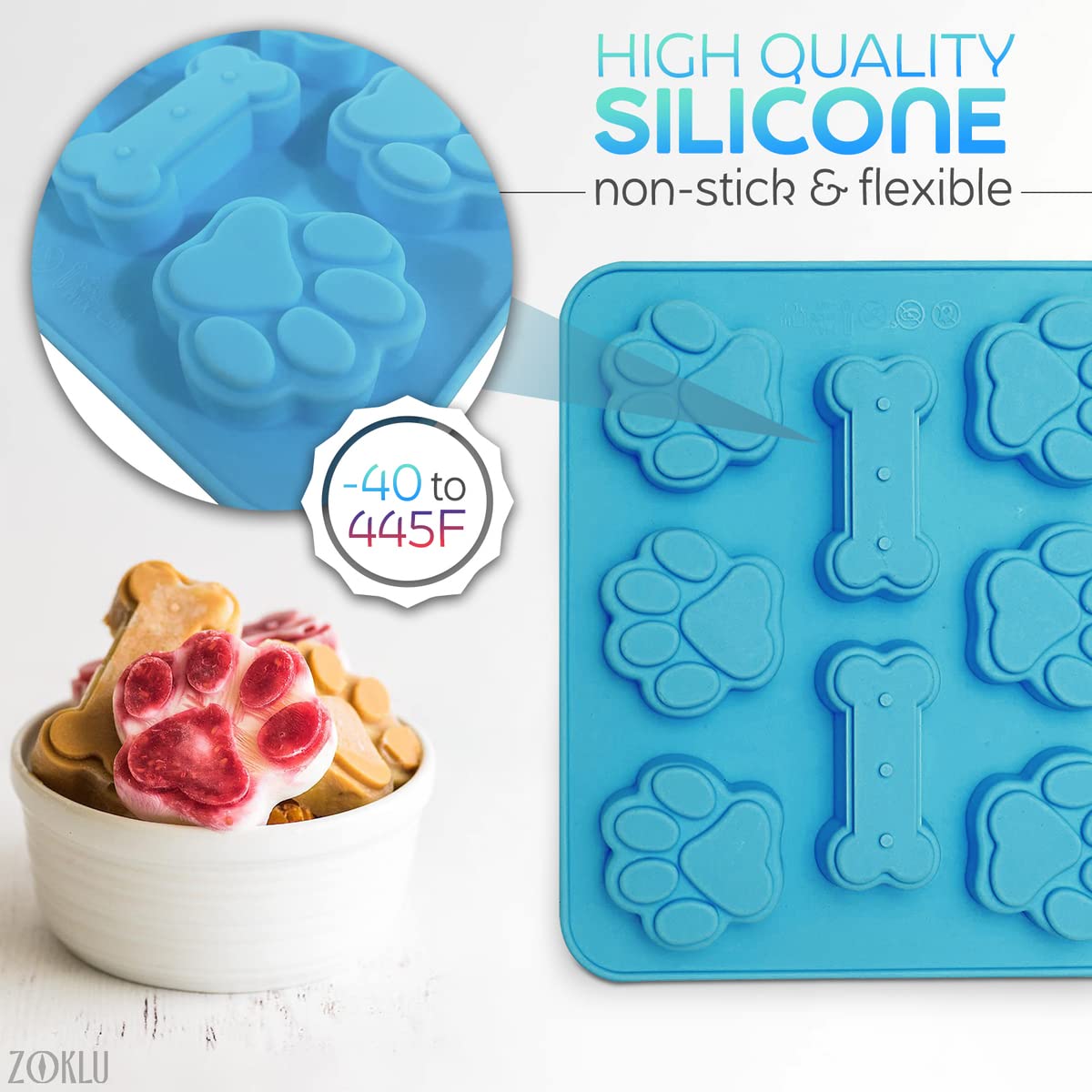 Paw And Bone Candy Molds Silicone - 2Pcs Dog Treat Molds For Chocolate Candy Silicone Molds For Baking Puppy Ice Cube Shapes - B