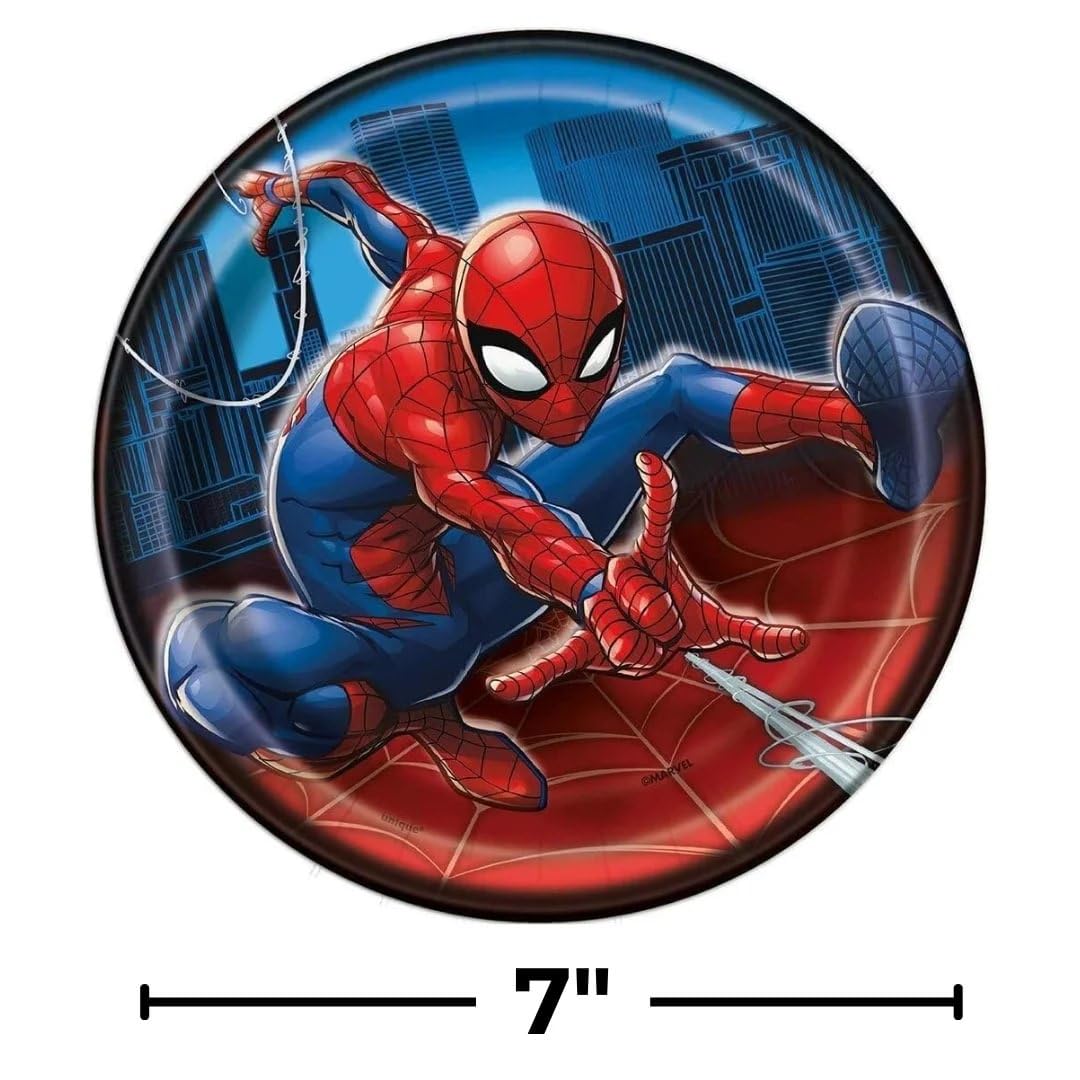 Unique Amazing Spider-Man Round Dessert Plates - 7'' (Pack Of 8) - Durable & Easy-To-Clean - Perfect For Any Marvel-Themed Party