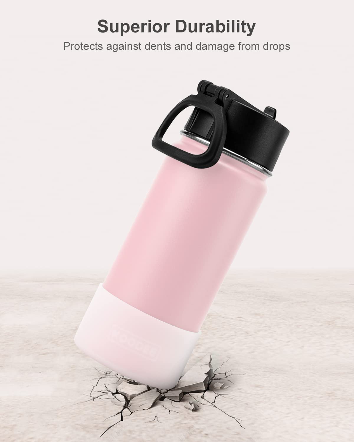 Koodee 16 Oz Water Bottle Stainless Steel Double Wall Vacuum Insulated Water Bottle Wide Mouth Flask With Leakproof Straw Lid (L