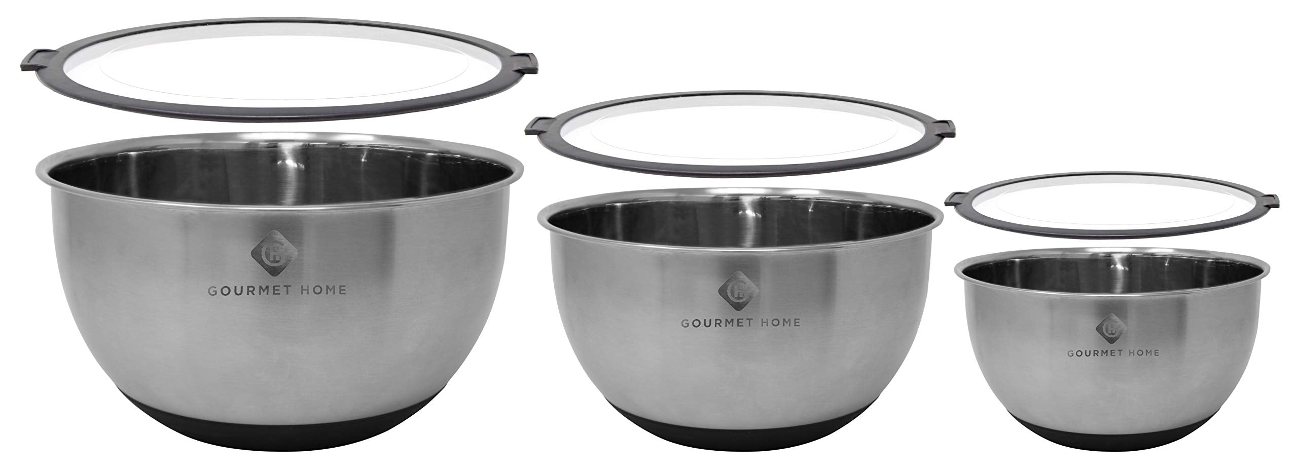 Gourmet Home Products Steel Mixing Bowls, 6-Pc Set, Black
