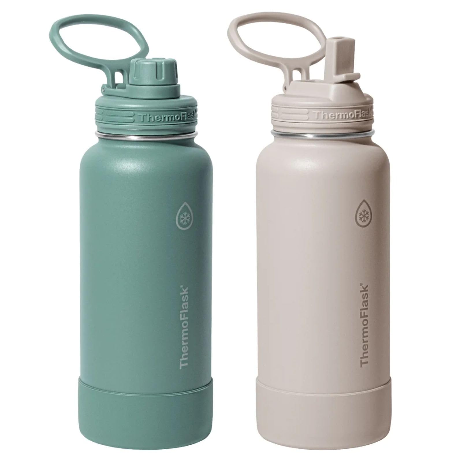 ThermoFlask Stainless Steel Water Bottle, 32 oz, Double Wall Vacuum Insulated, Leakproof, 2Pack (Sage/Light Beige)