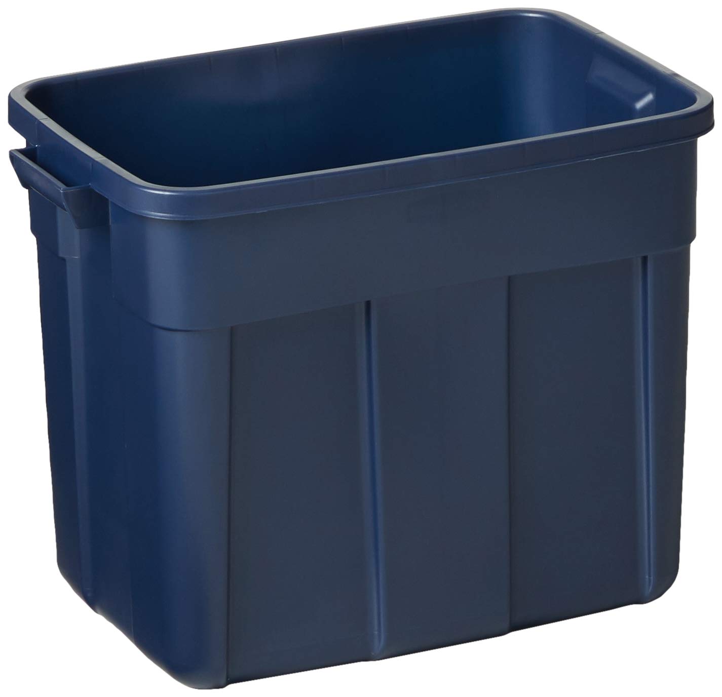 Rubbermaid Roughneck 18 Gallon Rugged Stackable Storage Tote With Lid And Handles For Home Usage, Dark Indigo Metallic, 6 Pack