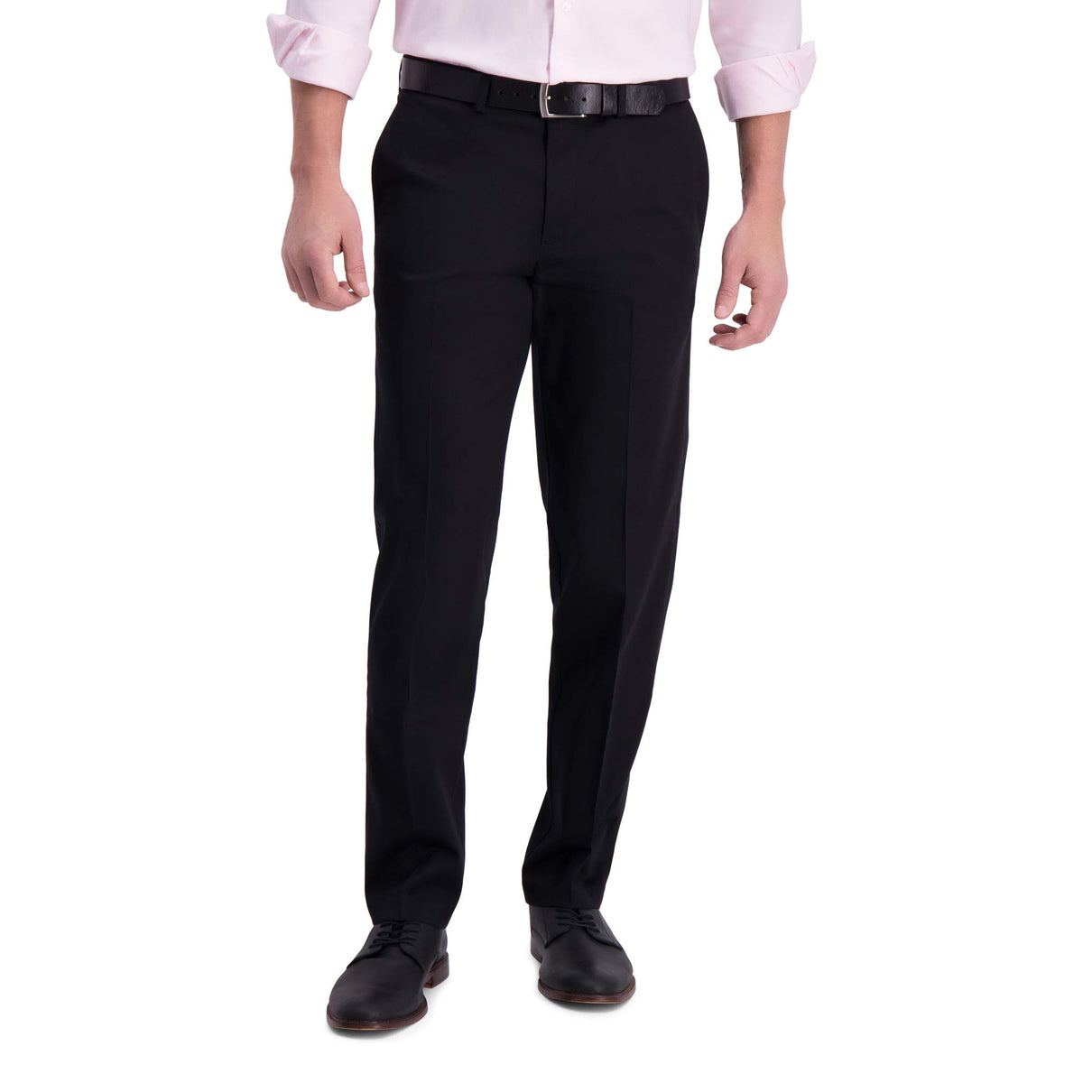 Haggar Mens Iron Free Premium Khaki Straight Fit Flat Front Flex Waist Casual Pant, Black, 36 X 32
