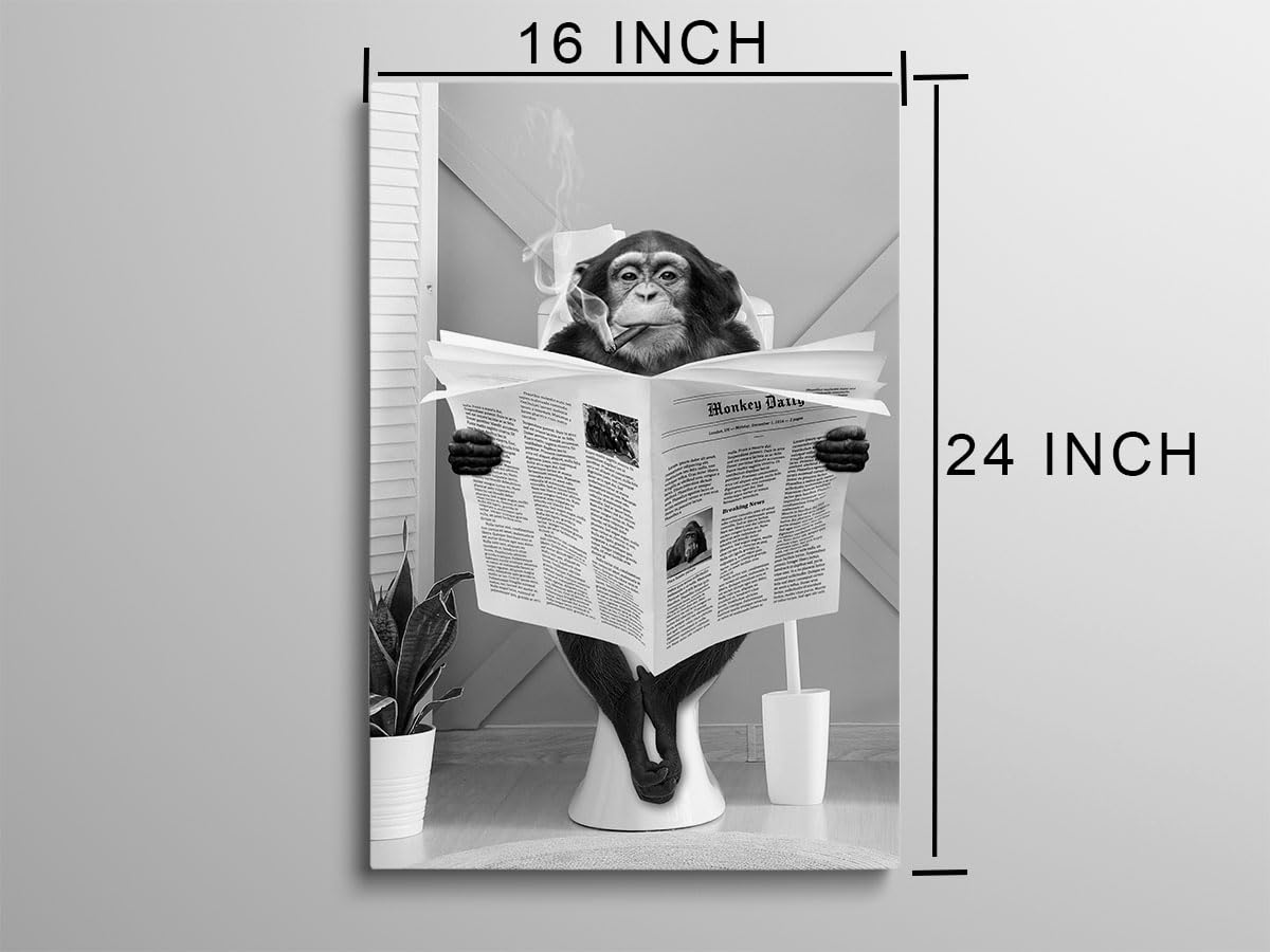 Biufo Monkey Reading Newspaper Canvas Wall Art Picture Animal Portrait Artwork For Bathroom Bedroom Decor (16''X24'')