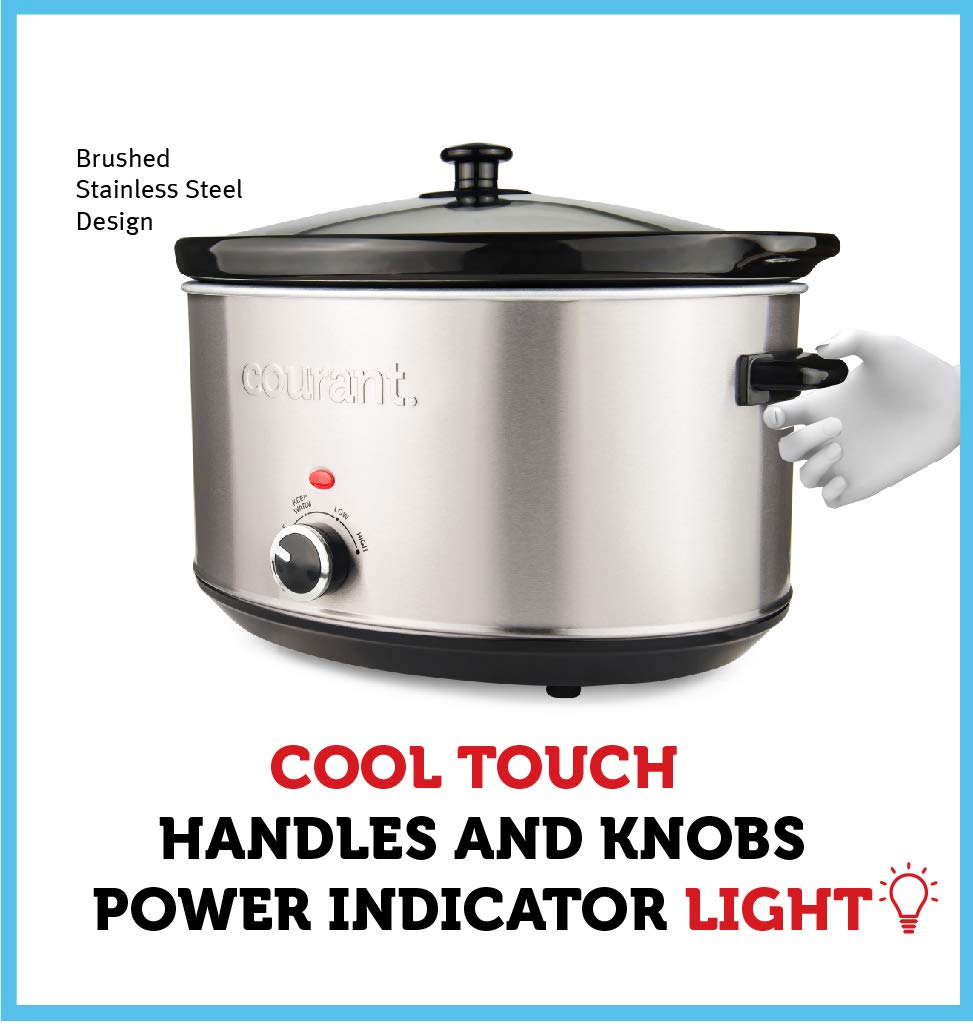 Courant Oval Slow Cooker Crock, With Easy Options 8.5 Quart Dishwasher Safe Pot, Stainless Steel