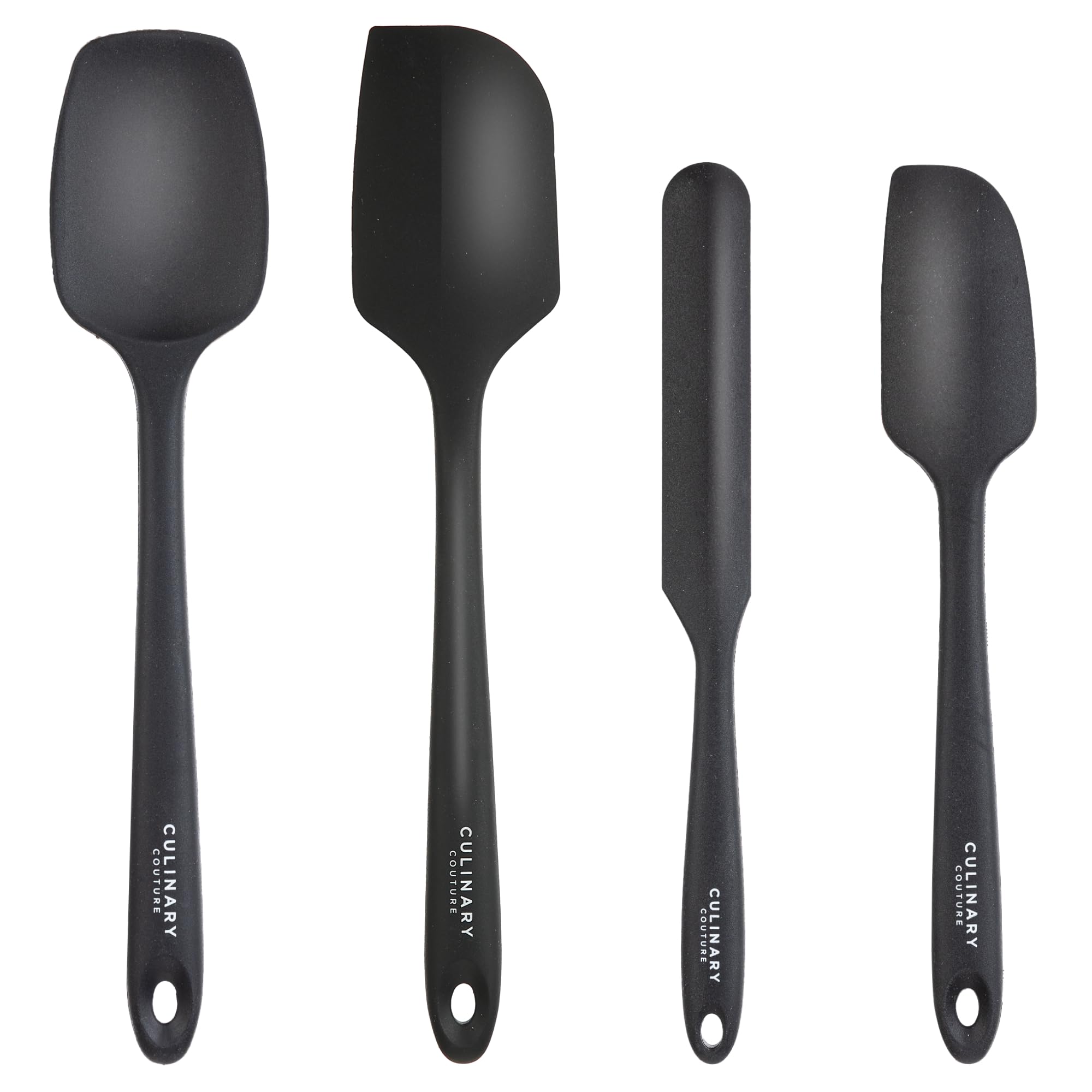 Culinary Couture 4-Piece Black Baking Spatula Set - Rubber Spatulas Silicone Heat Resistant up to 428F, BPA-Free - Spatula Set f