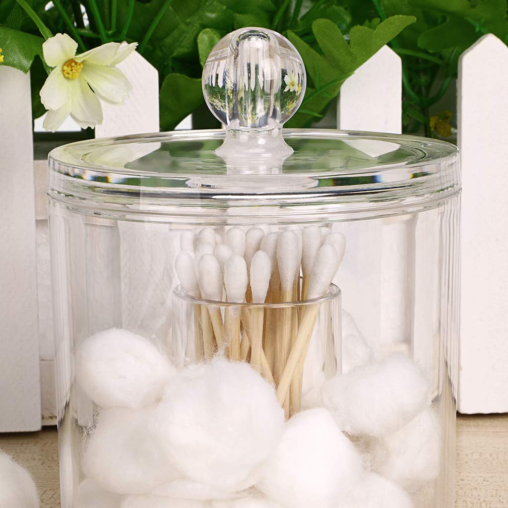 Hipiwe Cotton Ball And Swab Organizer With Lid Apothecary Acrylic Jar Makeup Cotton Organizer Bathroom Storage Canister Jar For