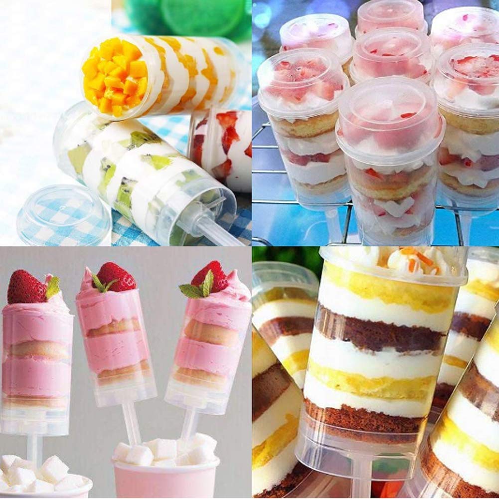 Teensery 12 Pcs Cake Push Pop Containers Clear Plastic Round Shape Push Pops With Lids