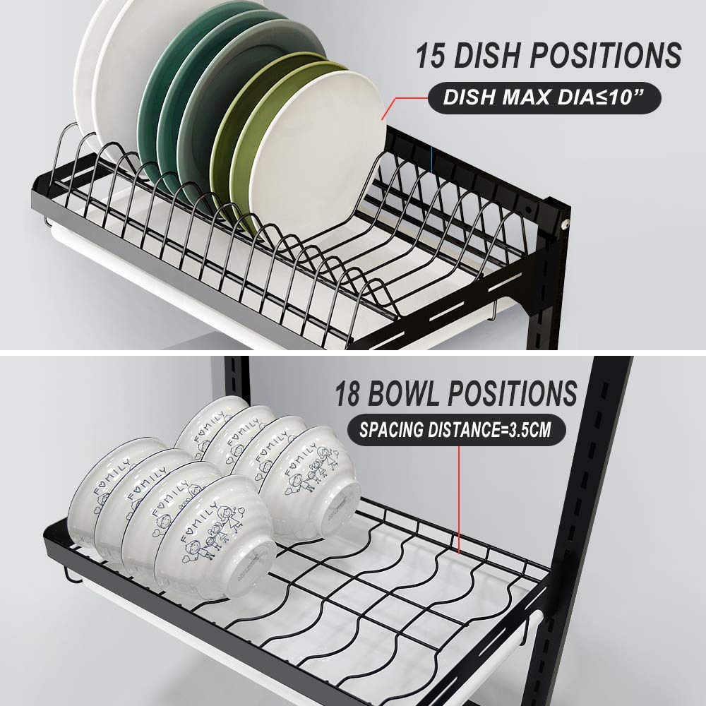 Junyuan Hanging Dish Drying Rack Wall Mount,Dish Racks Drainer,3 Tier Kitchen Plate Organizer Storage Shelf With Drain Tray With