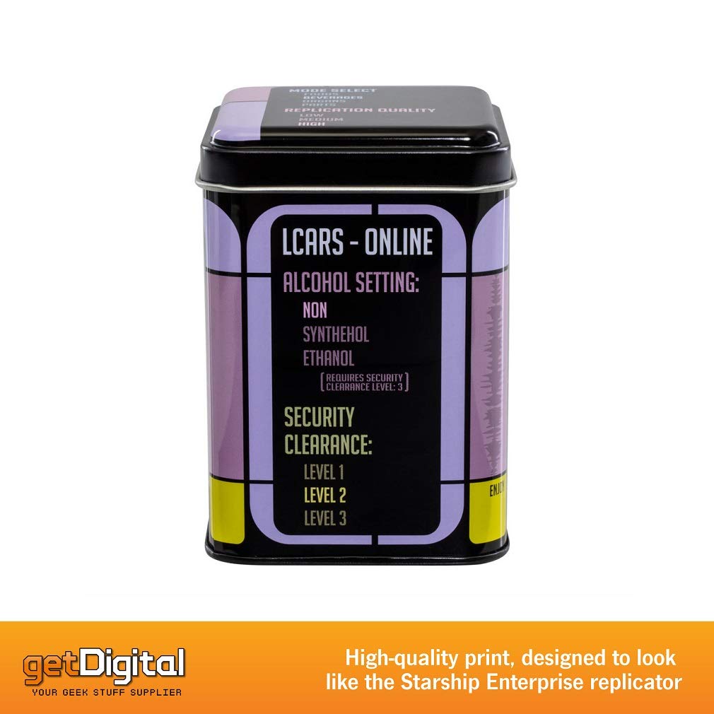 Getdigital Tea Tin, Tea. Earl Grey. Hot. - Metal Caddy With Lid For Loose Leaf Tea Storage - Shows The Replicator Interface From
