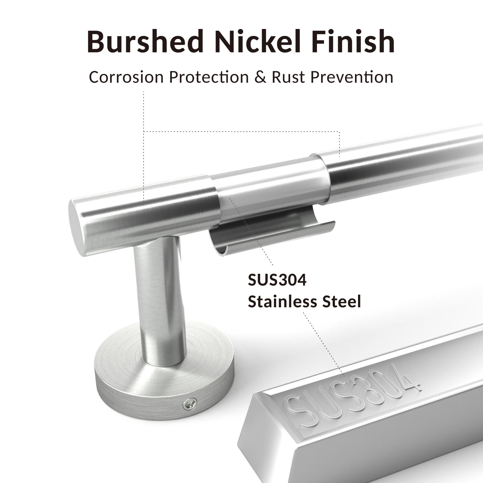 Luxbaro 18 Inch Brushed Nickel Towel Bar, Thicken Towel Rack For Bathroom Wall Mounted, Sus304 Stainless Steel Towel Rod, Modern