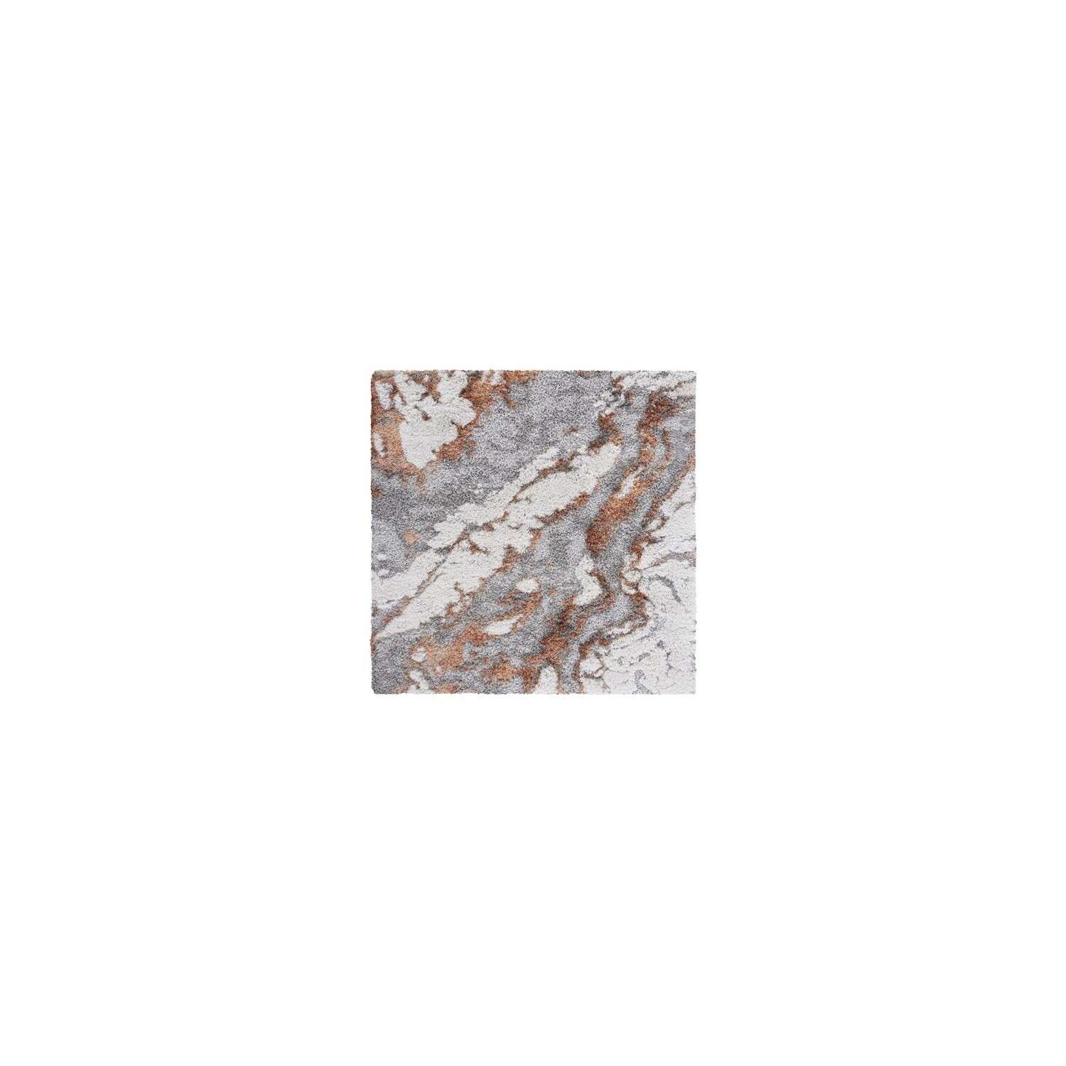 SAFAVIEH Horizon Shag Collection 67 Square Grey/Rust HZN890P Modern Abstract Non-Shedding Living Room Dining Bedroom 2-inch Thi