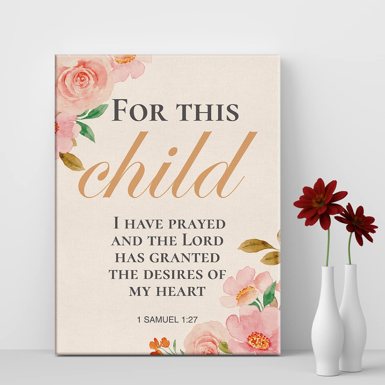 Nursery Bible Verse Print Canvas Wall Art Home Decor for This Child I Have Prayed Painting 12x15 Canvas Poster Framed Ready to H