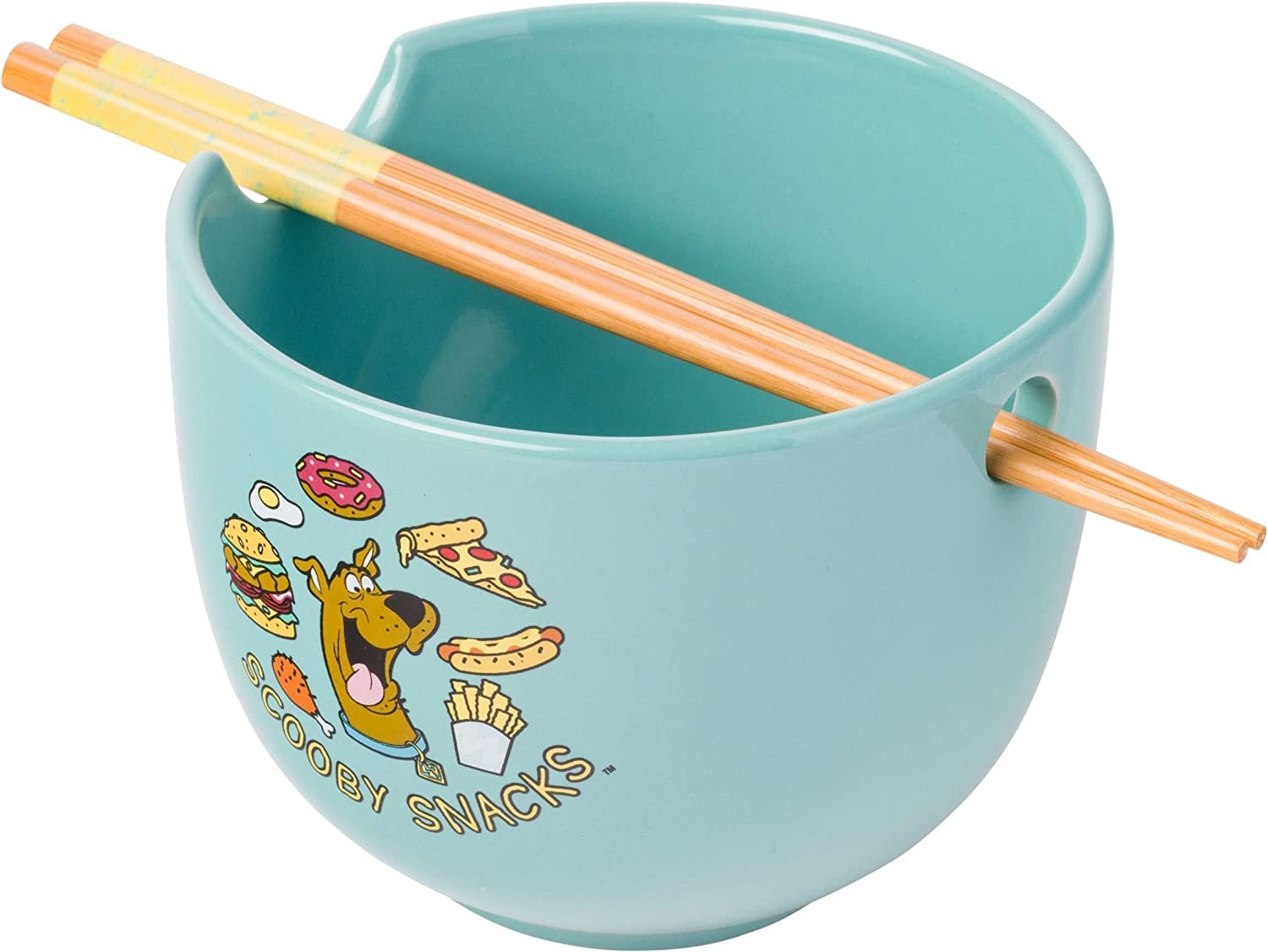Silver Buffalo Scooby-Doo Scooby Snacks Ceramic Ramen Noodle Rice Bowl With Chopsticks, Microwave Safe, 20 Ounces