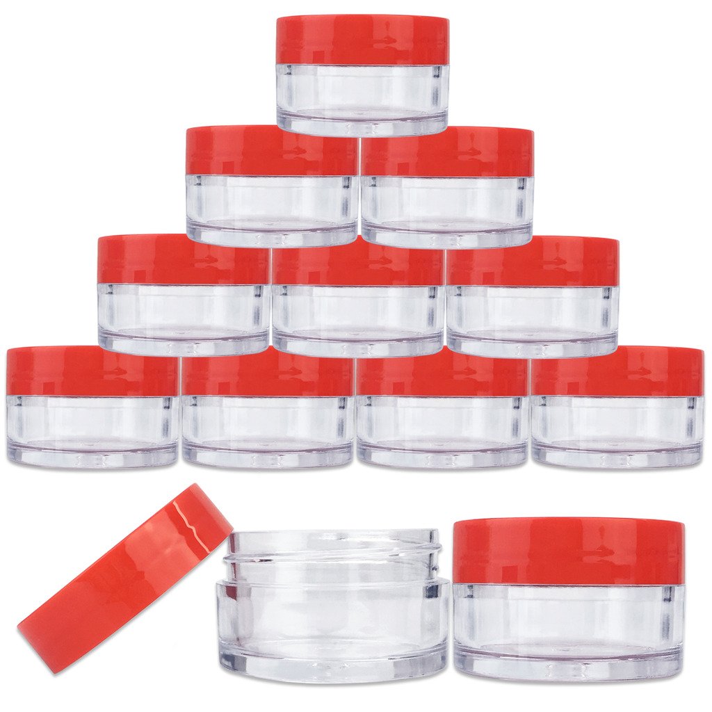 Beauticom 12 Pieces 20G/20Ml Round Clear Jars With Red Lids For Lotion, Creams, Toners, Lip Balms, Cosmetic Makeup Samples - Bpa
