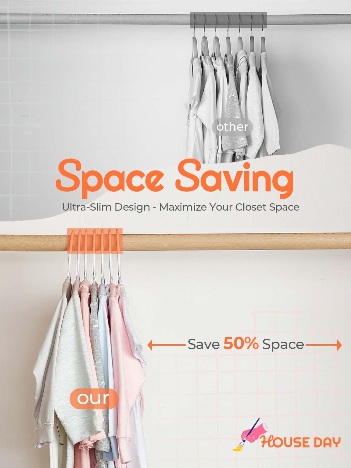 House Day Premium Baby Hangers 20 Pack, 11 Inch Kids Plastic Hangers White, Slim Childrens Hangers For Infant, Toddler, And Chil