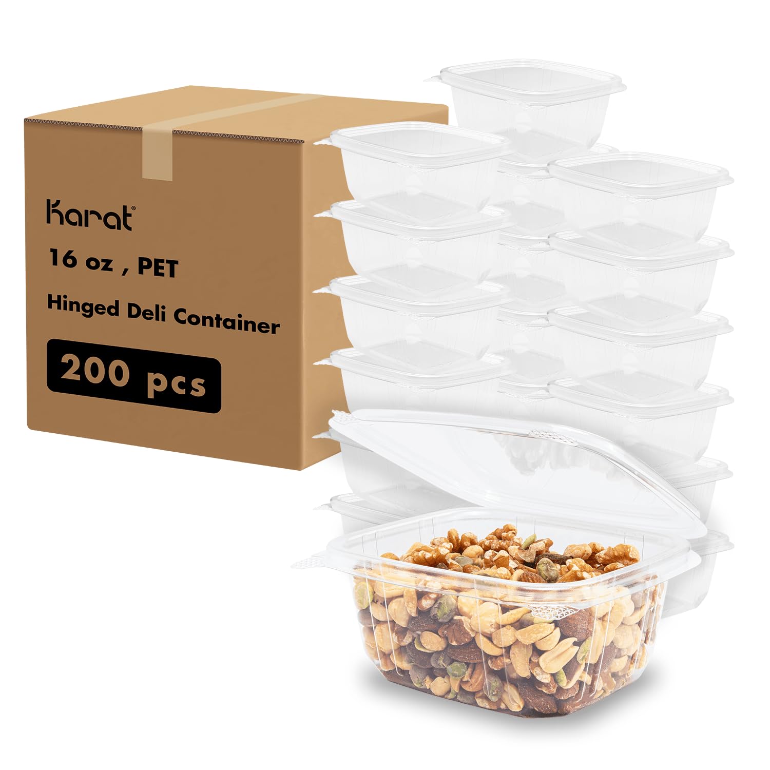 Karat PET Hinged Deli Containers with Lids - Perfect for Pasta Salads, Fruit, Deli Sides, and Home Meal Prep - Clear Plastic Foo