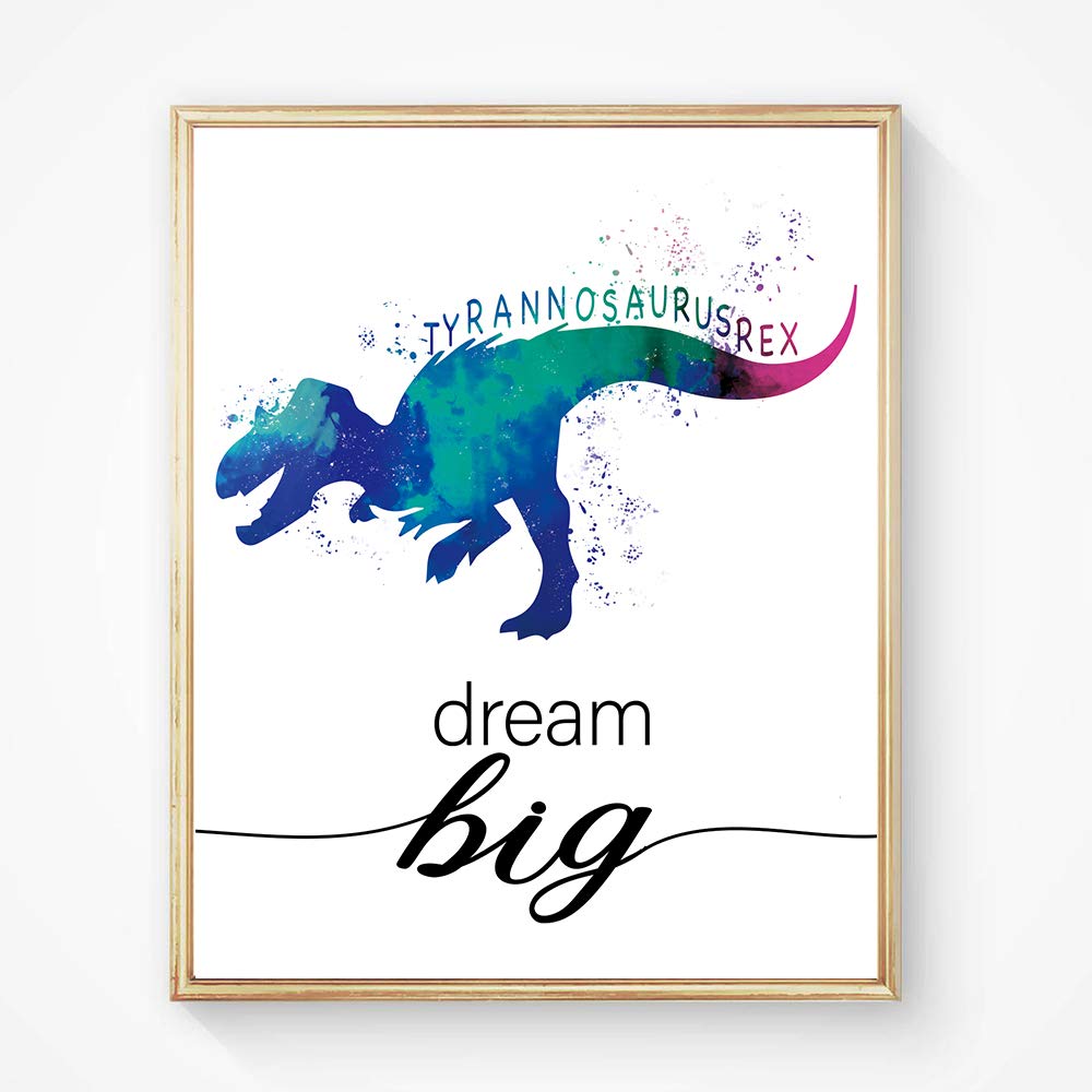 SUUURA-OO Dinosaur Bedroom Cool Watercolor Inspirational Words Woodland Art Prints Set of 6 (8X10)  lovely Roar Name Word Wall Art Poster for Nursery  Boys  Son  Kids Room Home Decor  No Frame
