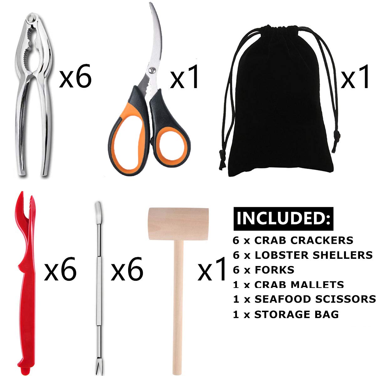 Artcome 21 Pcs Seafood Tools Set Nut Cracker Set Includes 6 Crab Crackers, 6 Forks, 6 Lobster Shellers, 1 Lobster Crab Mallets,